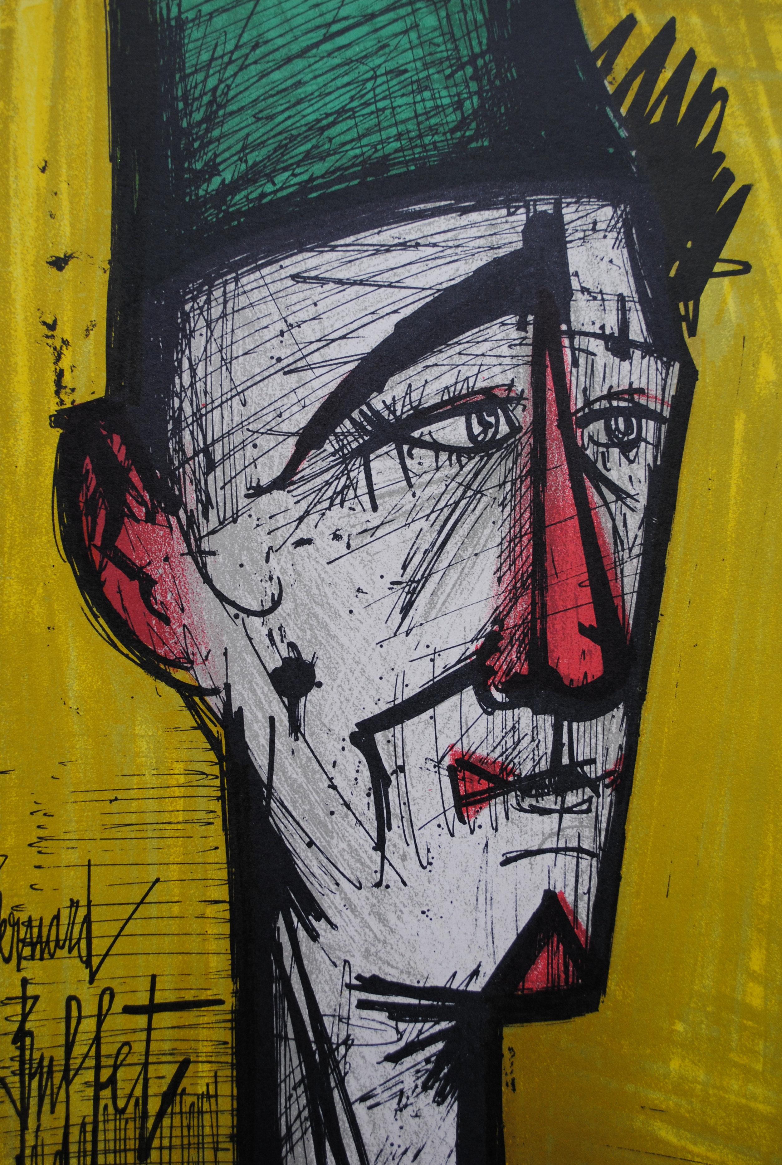 Circus : Jojo Das Clown – Originallithographie (Mourlot #112) (Grün), Portrait Print, von Bernard Buffet