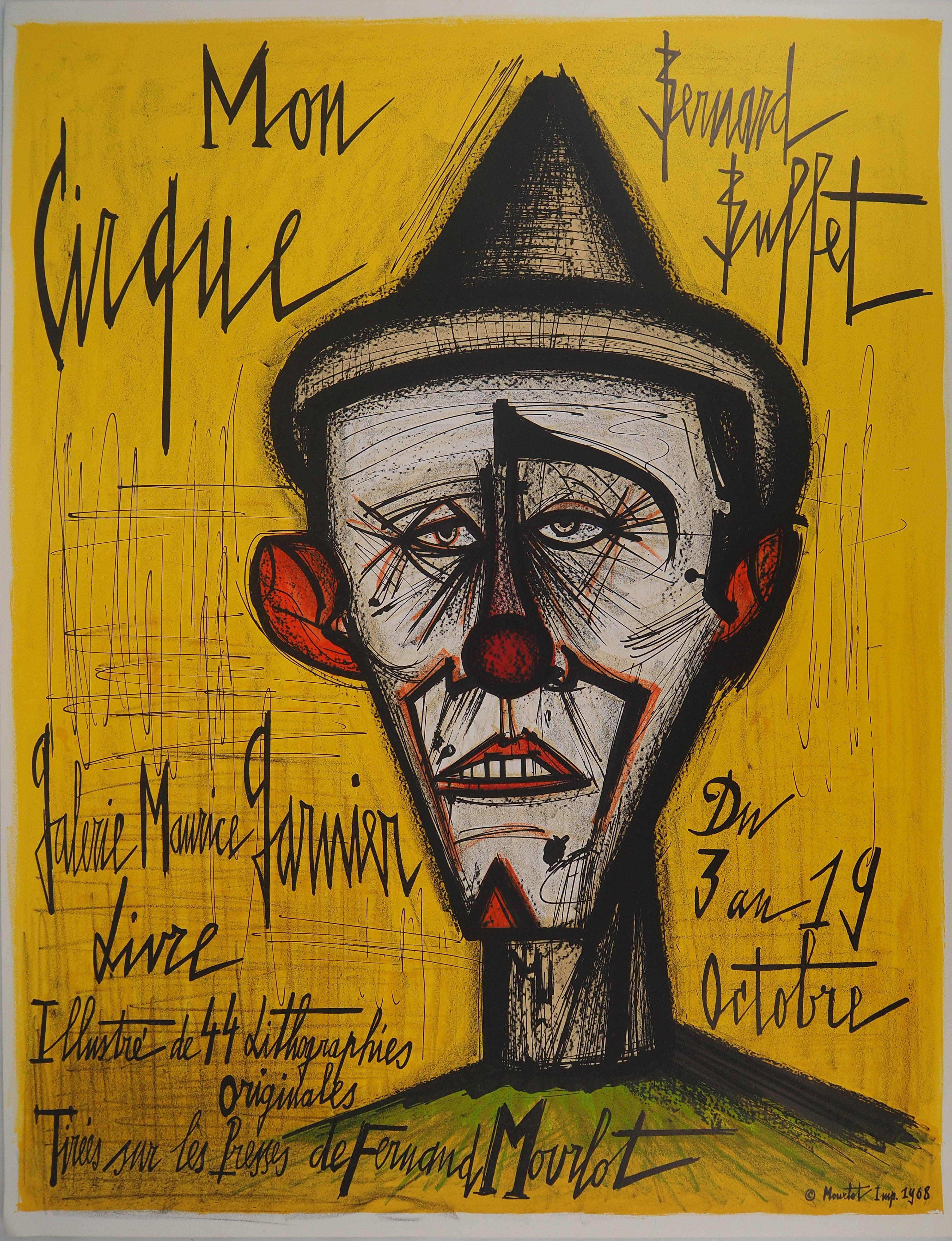 Bernard Buffet Portrait Print - Circus : The Clown - Original lithograph - Mourlot 1968