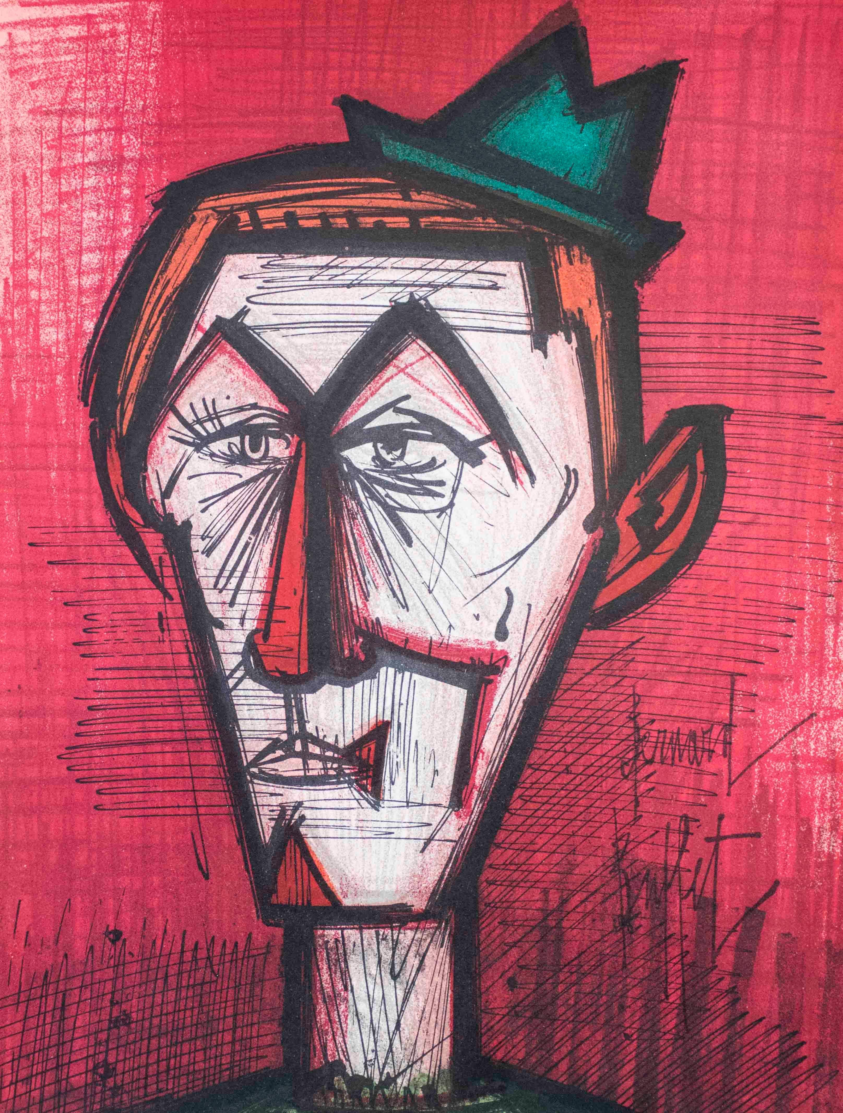 Portrait Print Bernard Buffet - Clown (rouge)