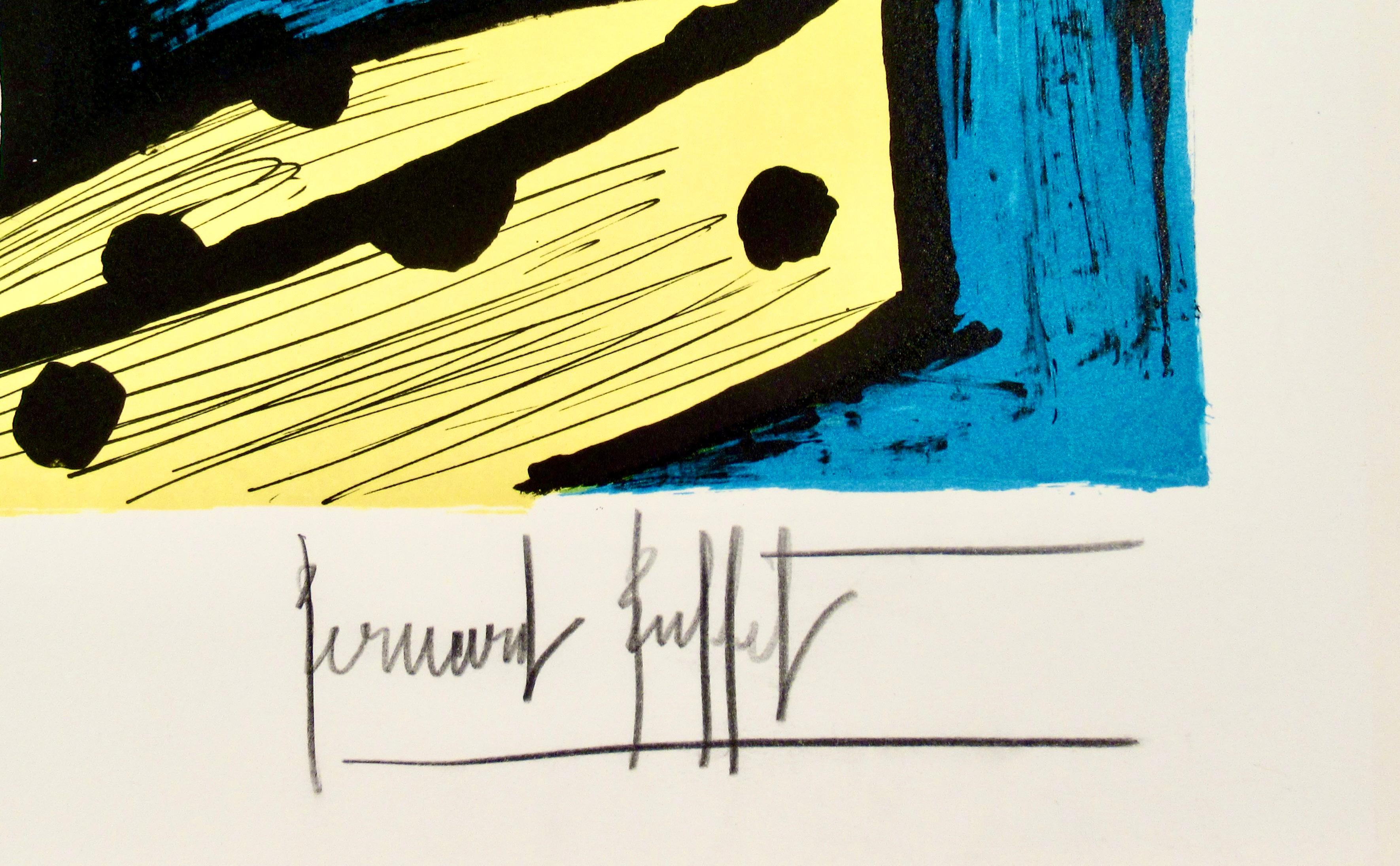Clown sur Fond Bleu - Expressionist Print by Bernard Buffet