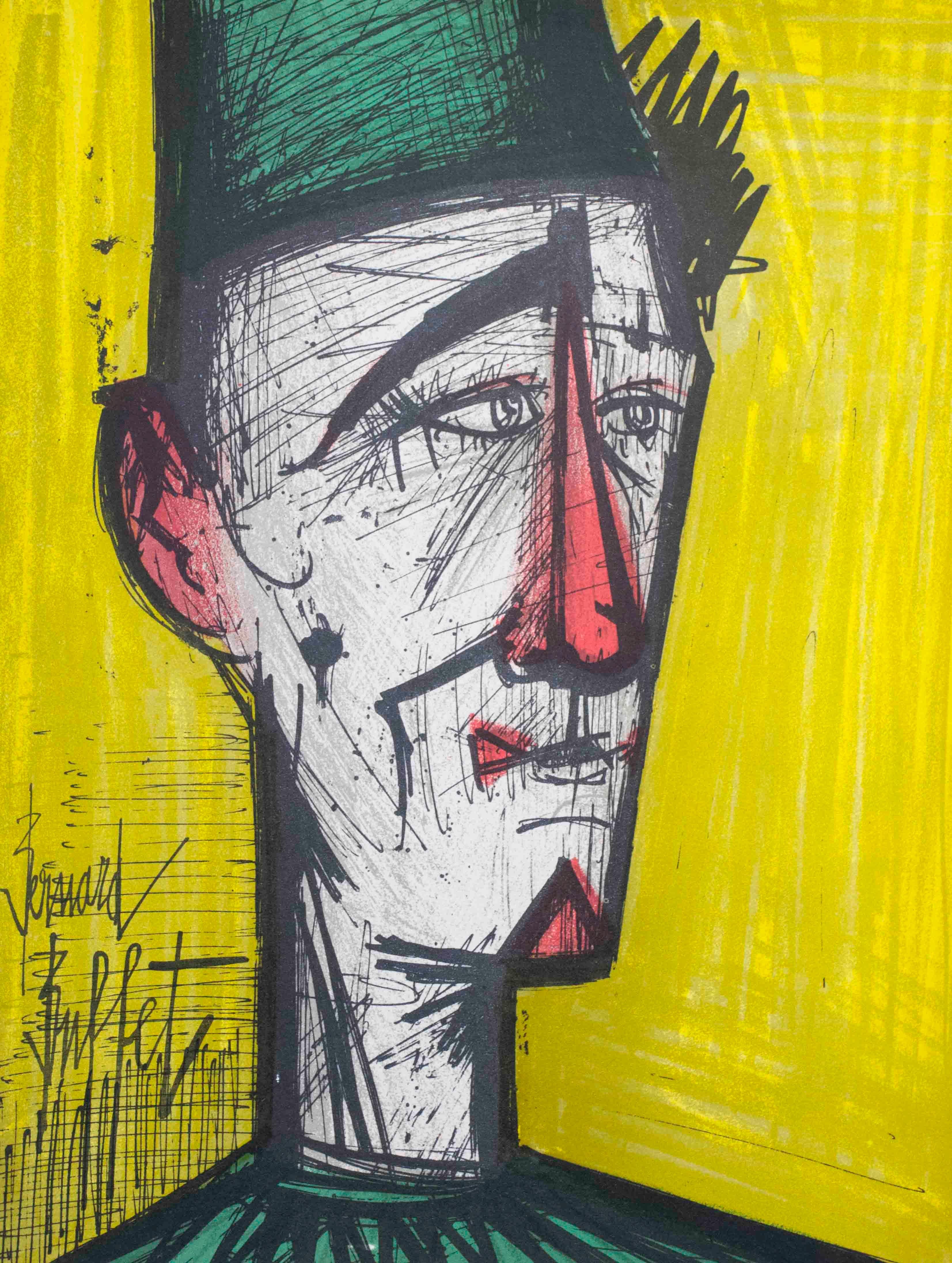 Portrait Print Bernard Buffet - Clown (jaune)
