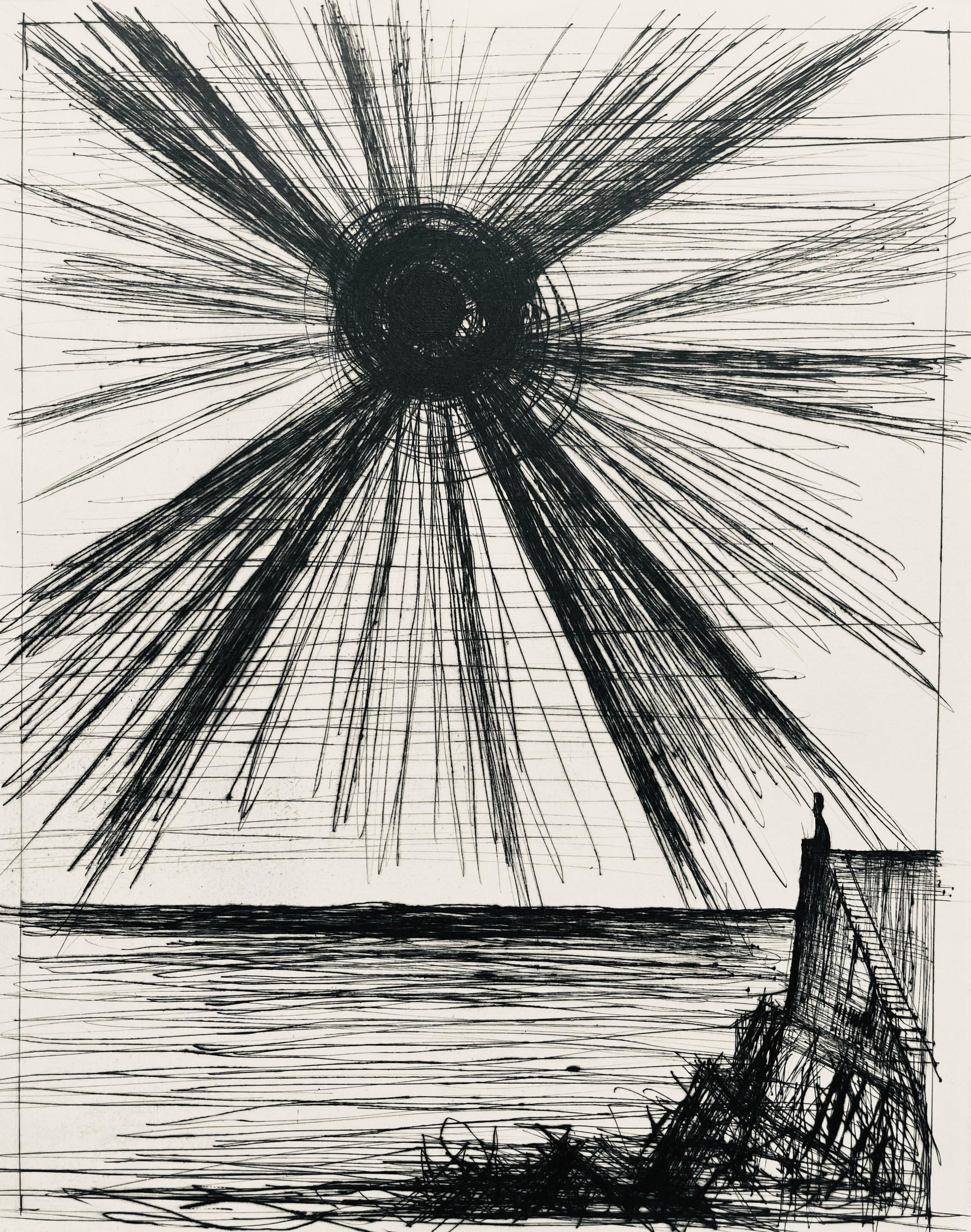 Drypoint etching on papier de Rives B.F.K. pur fil paper. Unsigned and unnumbered, as issued. Good condition. Notes: From the folio, Voyages fantastiques aux États et empires de la lune et du soleil, 1958. Published by Joseph Foret, Éditeur d'Art,