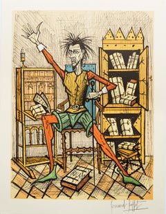 Don Quixote dans la Bibliotèque II by Bernard Buffet - signed color lithograph 