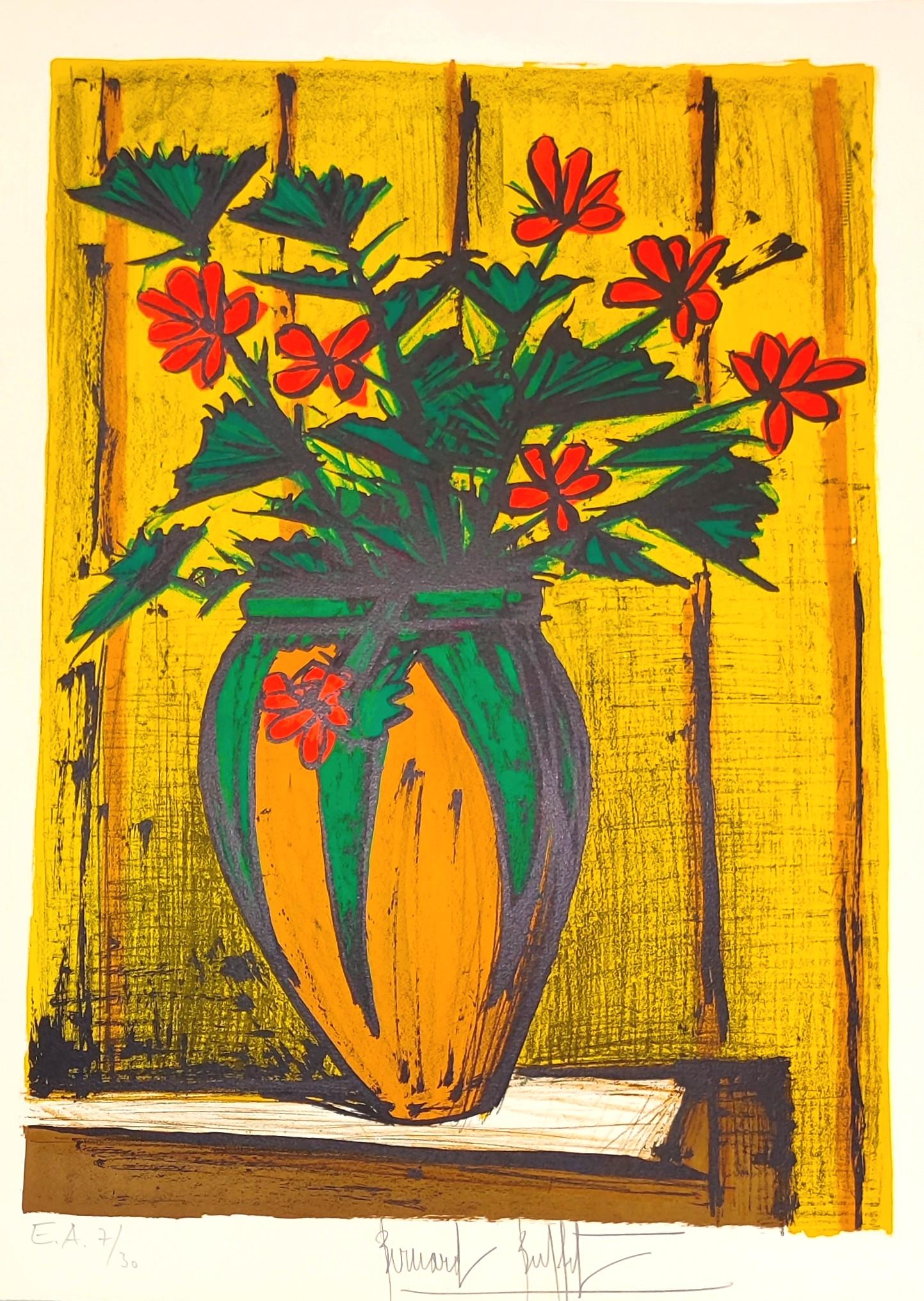 Bernard Buffet Abstract Print - Flowers in a pot 