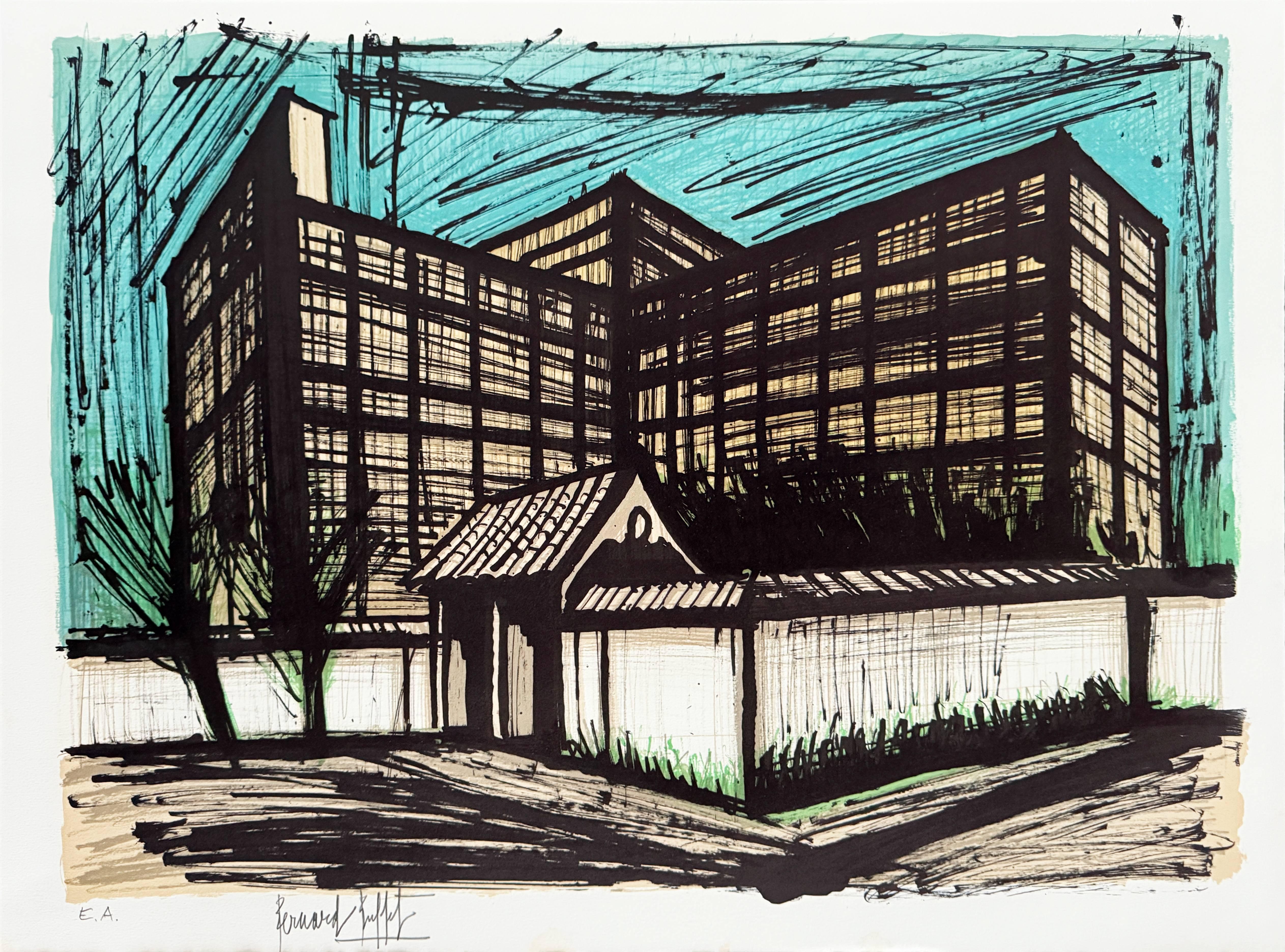 Hotel Fujita a Kyoto - Mixed Media Art Espressionista di Bernard Buffet