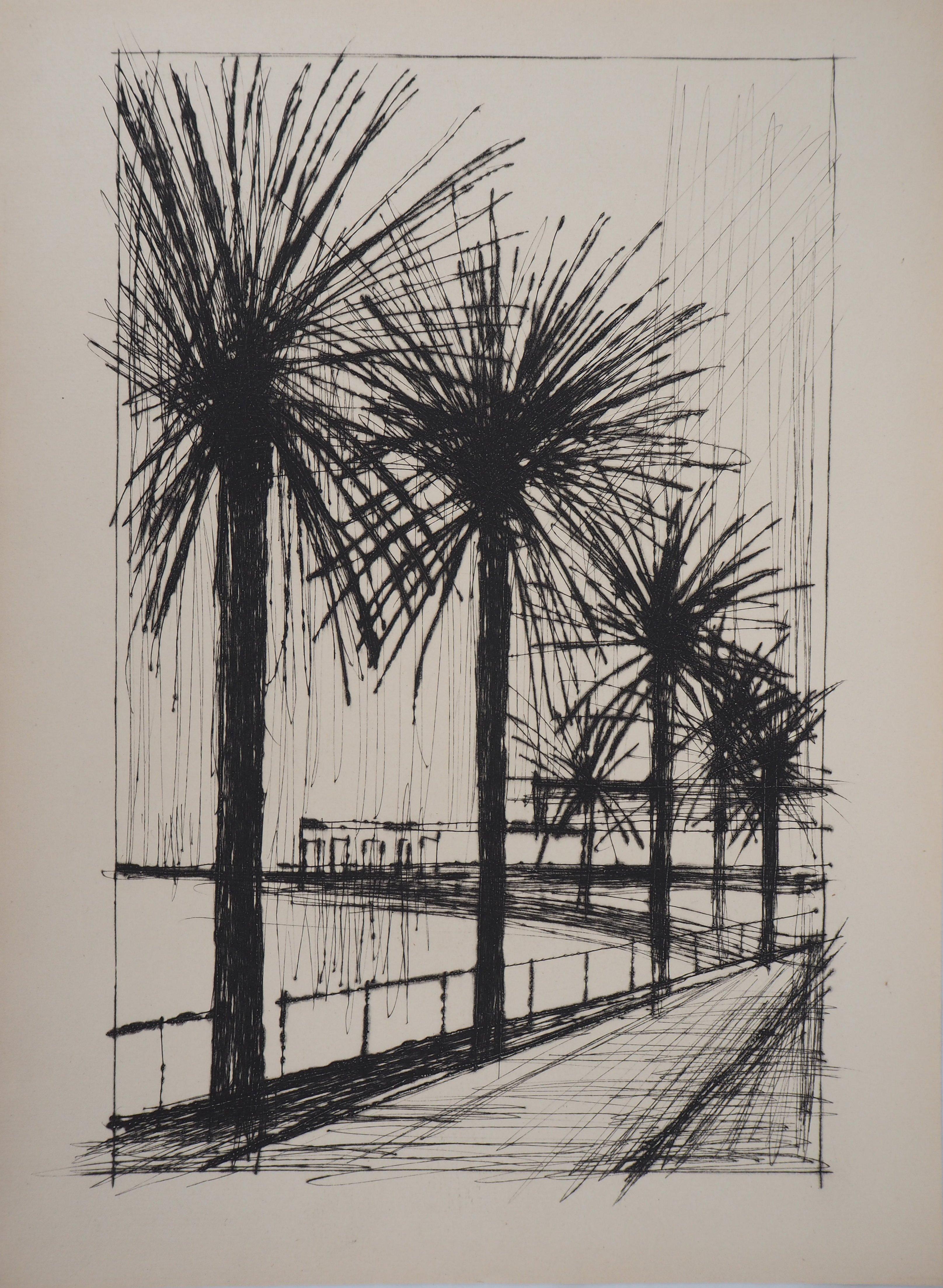 Bernard Buffet Landscape Print –  Italien: „Die Palmen von Neapel“ – Original-Radierung, 1959 (Reims #340)