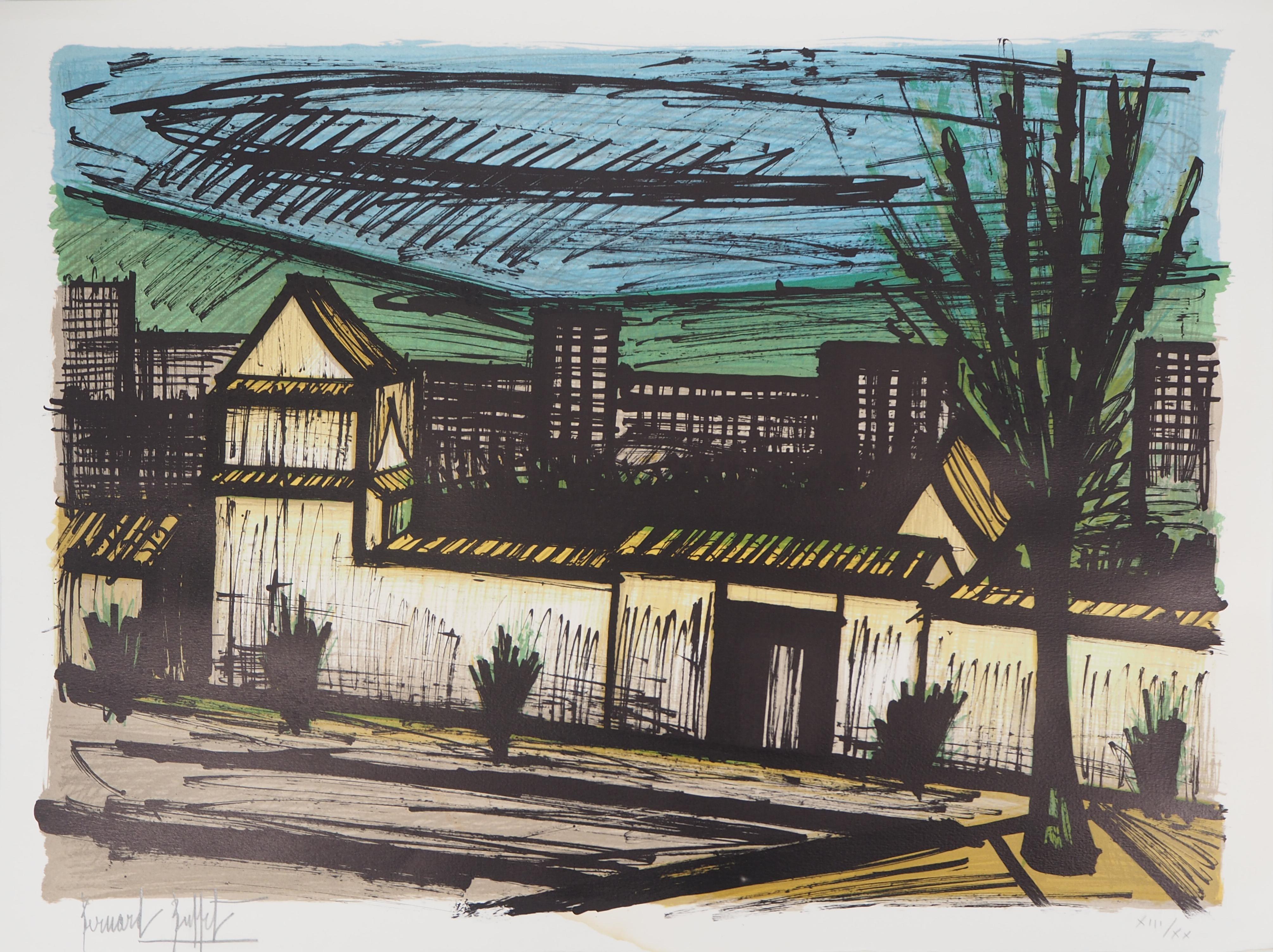 Japan : View from the Hotel in Kyoto - Original lithograph, Handsigned