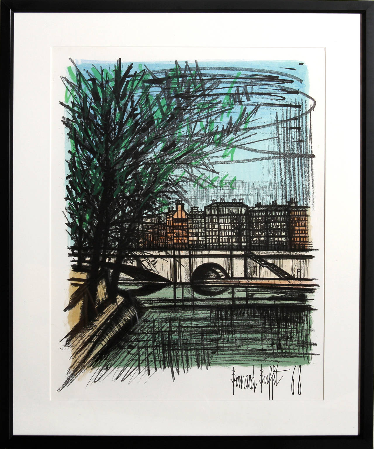 Artista: Bernard Buffet, francés (1928 - 1999)
Título: La Sena I
Año: 1968
Medio: Litografía, firmada en la plancha
Tamaño: 64,77 x 49,53 cm (25,5 x 19,5 pulg.)
Tamaño del marco: 31 x 25,5 pulgadas