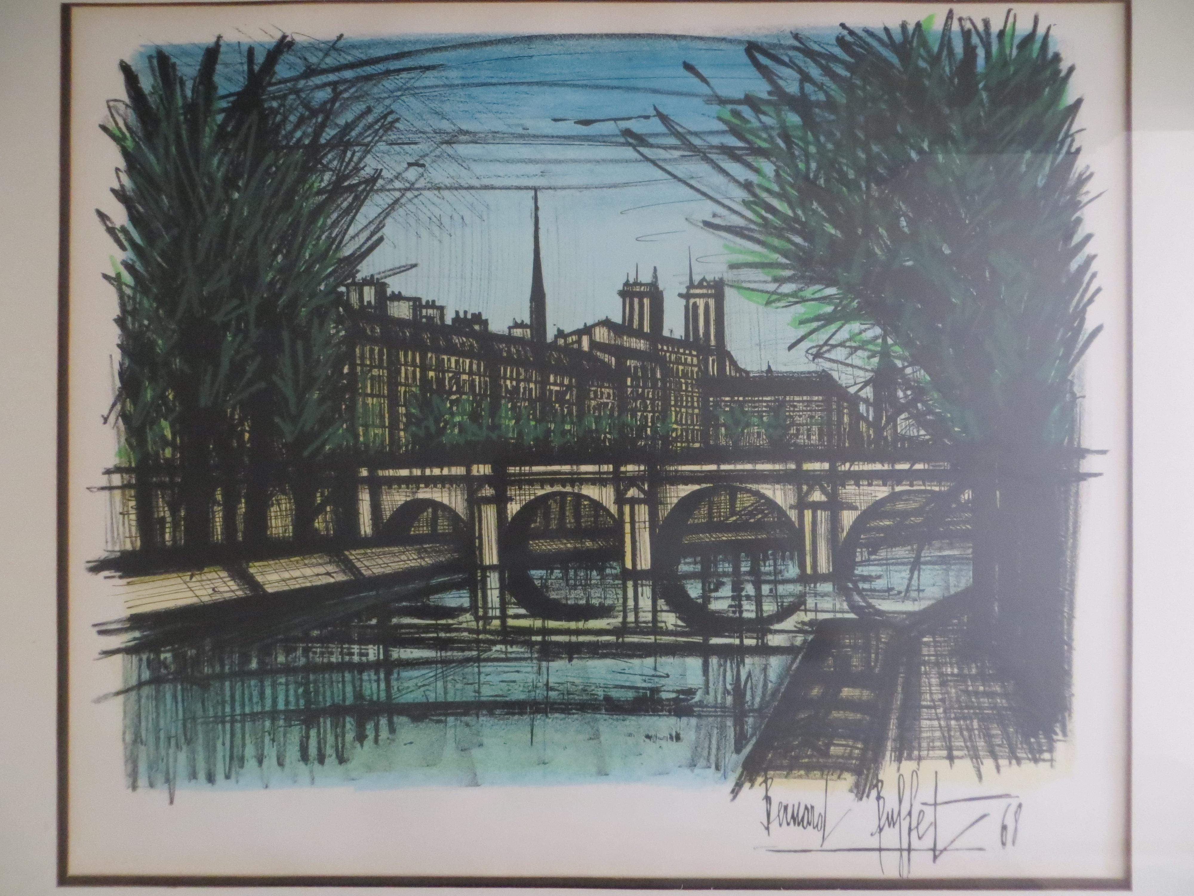 Le pont Neuf en  Paris par Bernard Buffet Lithographie en vente 1