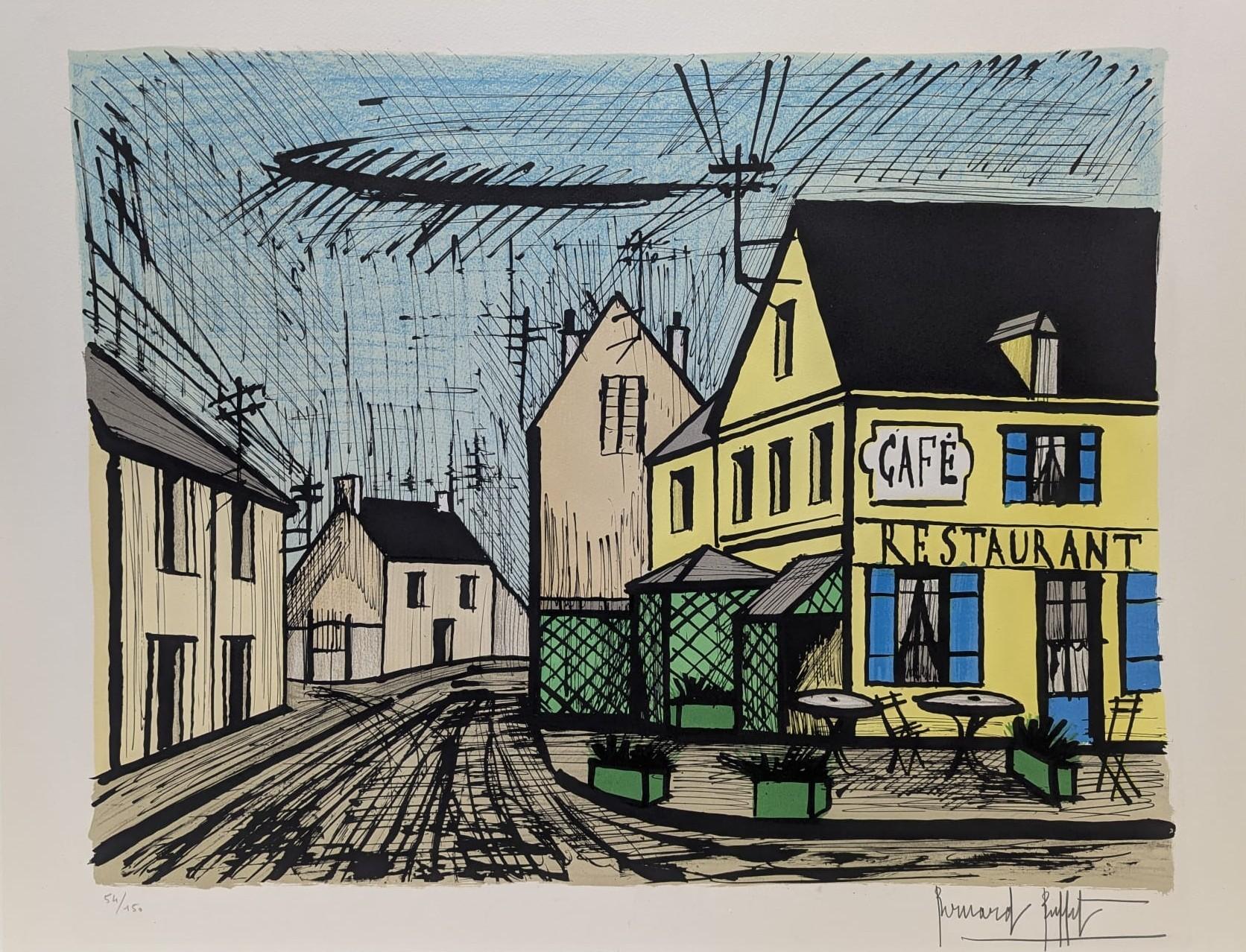 Abstract Print di Bernard Buffet - Mareuil, the yellow and blue café