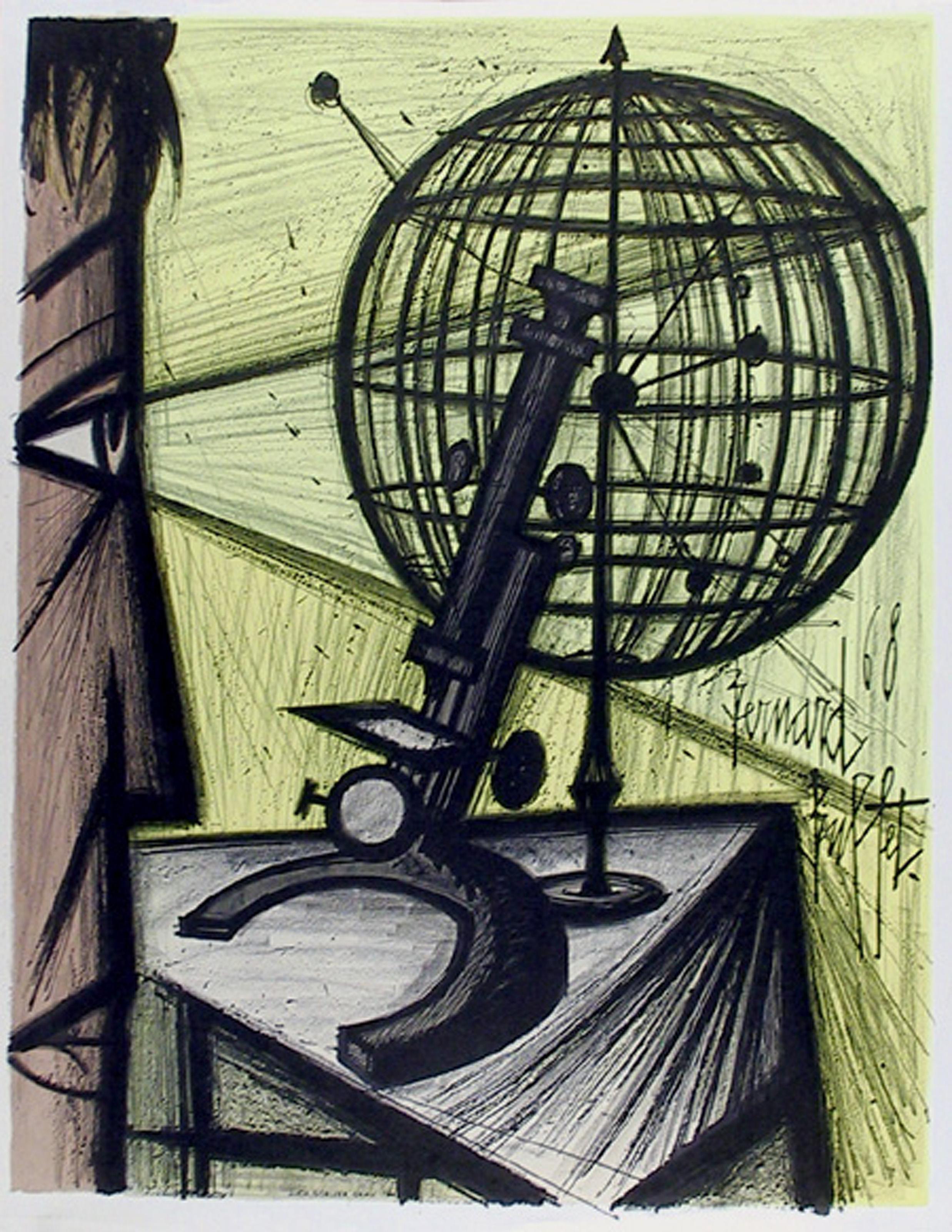 Bernard Buffet, French (1928 - 1999) -  Microscope. Year: 1968, Medium: Lithograph Poster, Size: 23 x 18 in. (58.42 x 45.72 cm) 