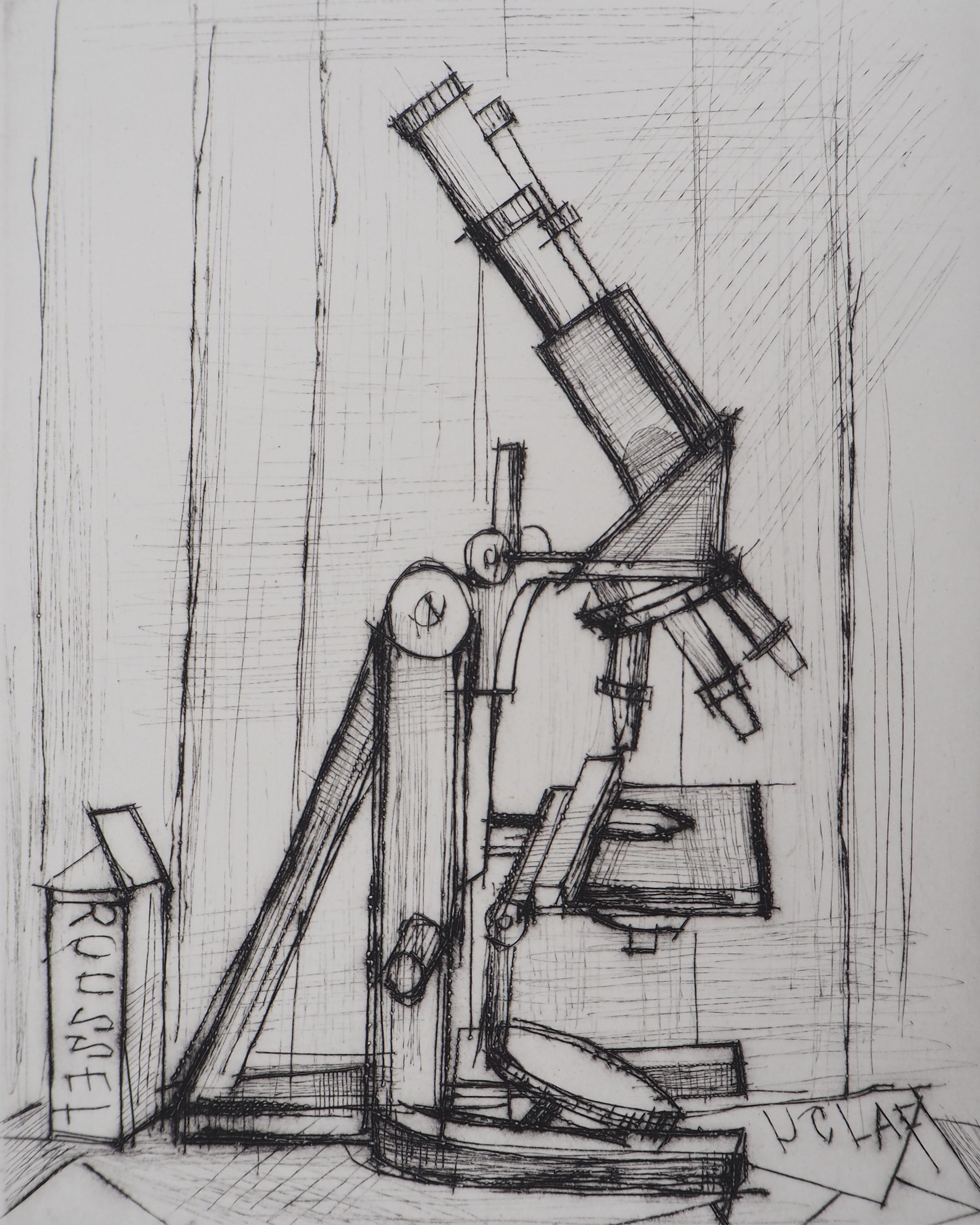 Microscopio - Grabado original firmado a mano - 1959 - Still-Life Print Gris de Bernard Buffet