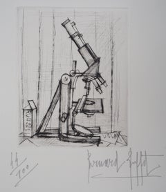 Microscope - Gravure originale signée à la main - 1959