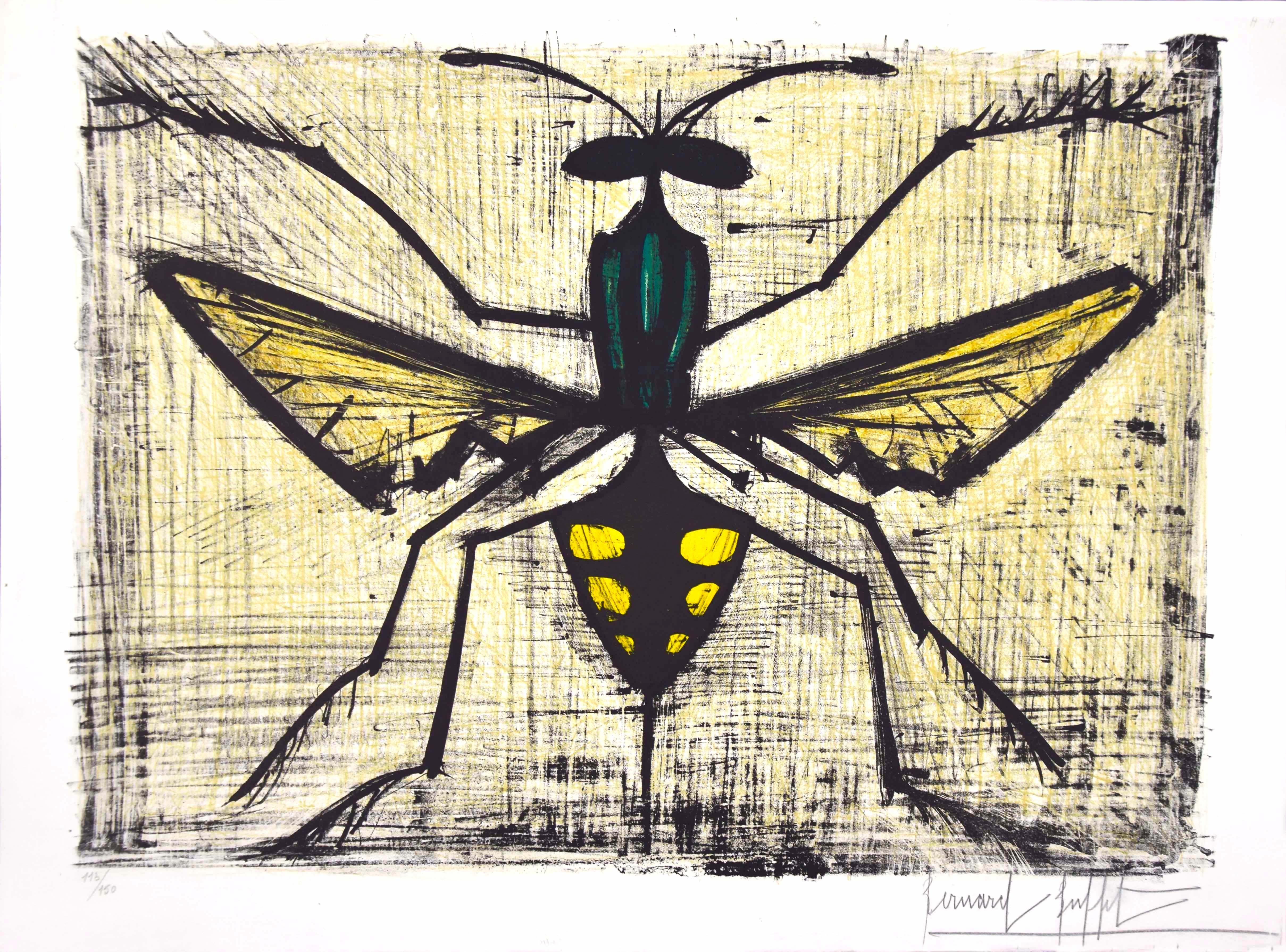 Bernard Buffet Figurative Print - Mosquito - Original Lithograph from "Les Insectes", by B. Buffet - 1967
