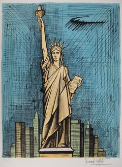 New York: Statua della Libertà - Litografia originale firmata a mano