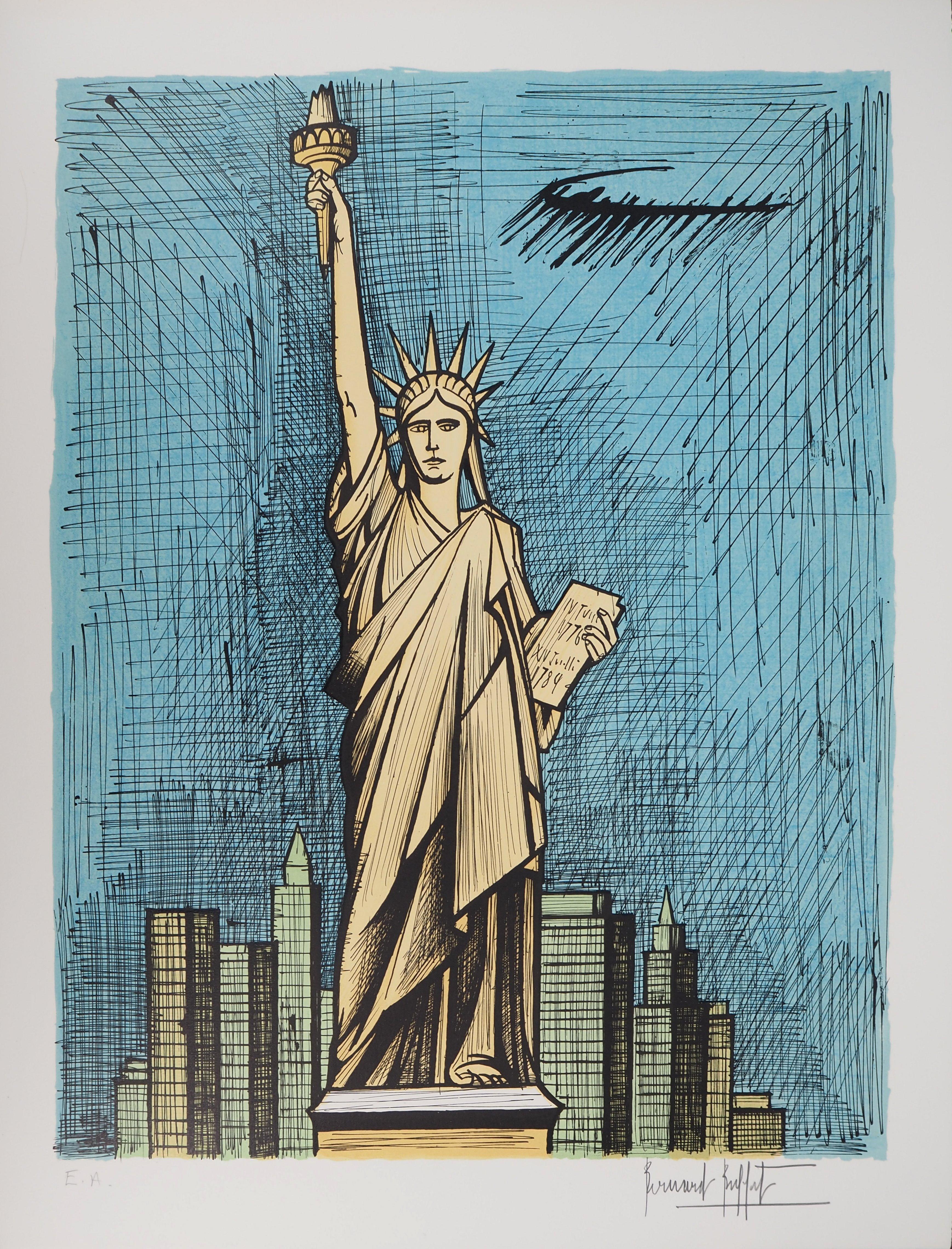 Figurative Print de Bernard Buffet - Nueva York : Estatua de la Libertad - Litografía original firmada a mano