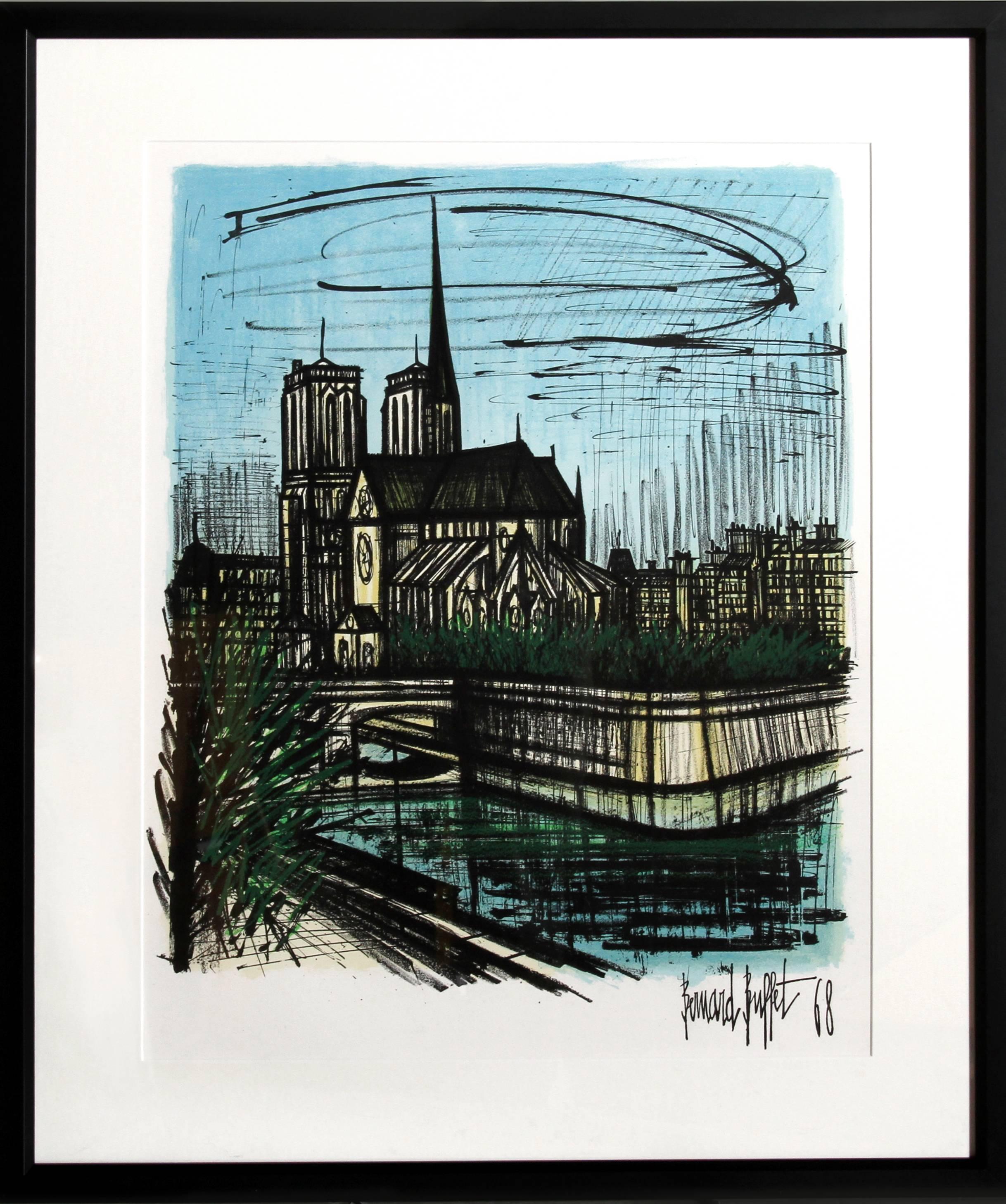 Artist: Bernard Buffet, French (1928 - 1999)
Title: Notre Dame
Year: 1968
Medium: Lithograph, signed in the plate
Size: 25.5 x 19.5 in. (64.77 x 49.53 cm)
Frame Size: 31 x 25.5 inches 