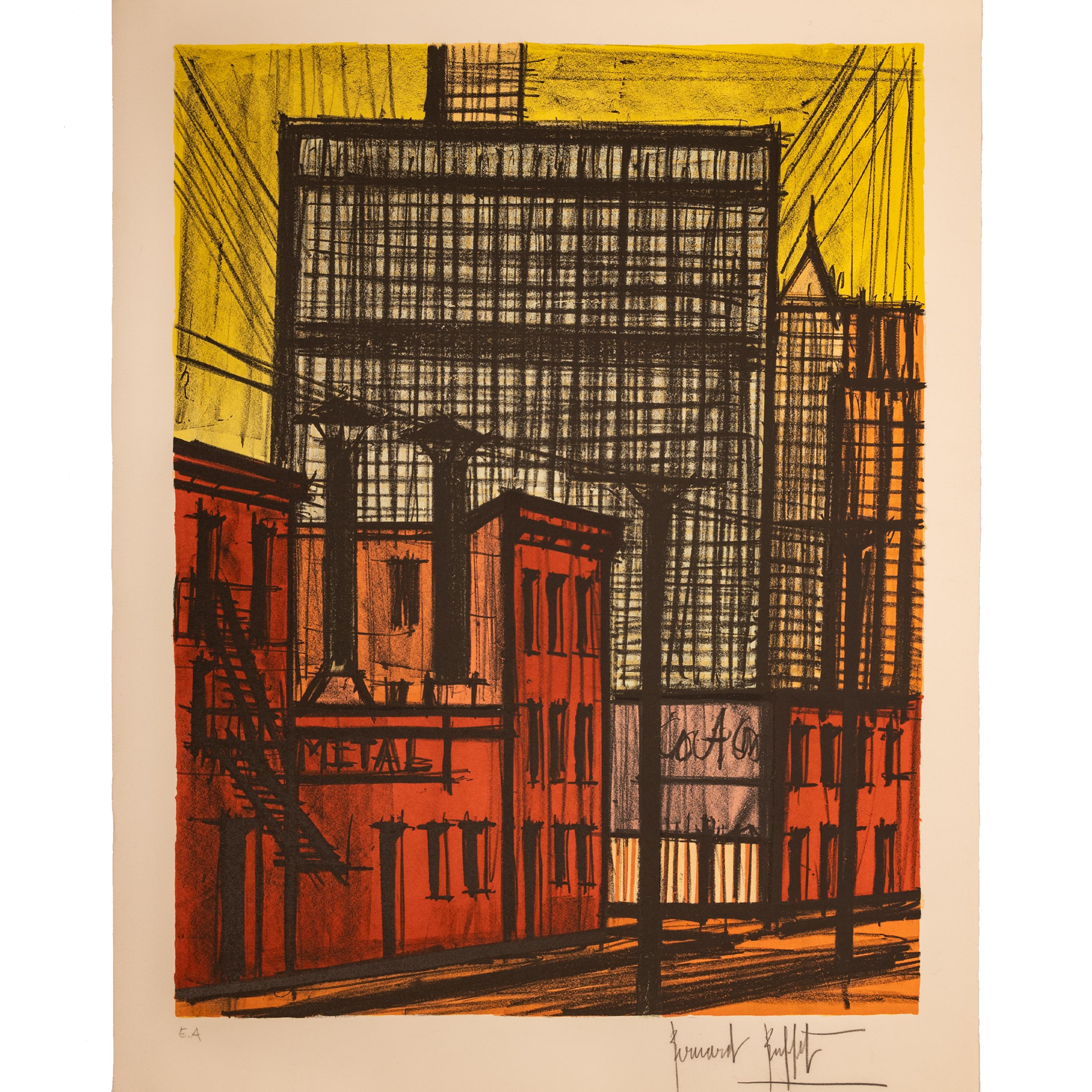 Modernista francés original E.A. Litografía de prueba firmada Bernard Buffet Nueva York en venta 1