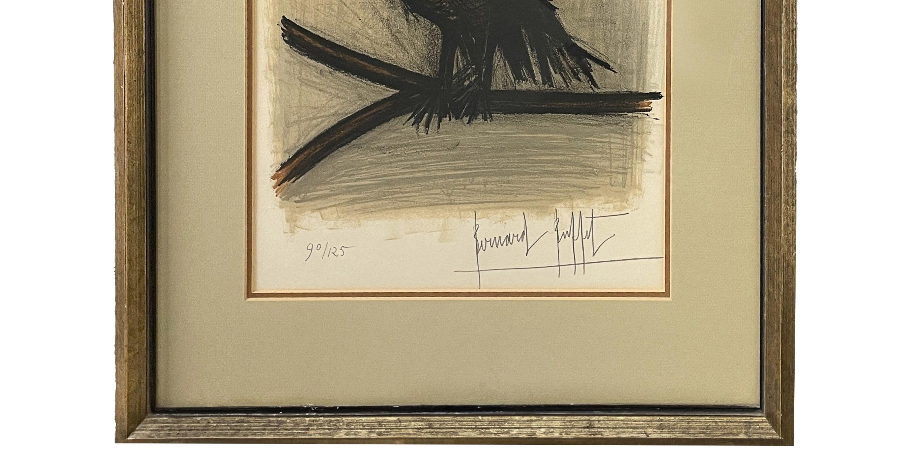 Original Pencil Signed Numbered French Expressionist Color Lithograph of an Owl For Sale 1