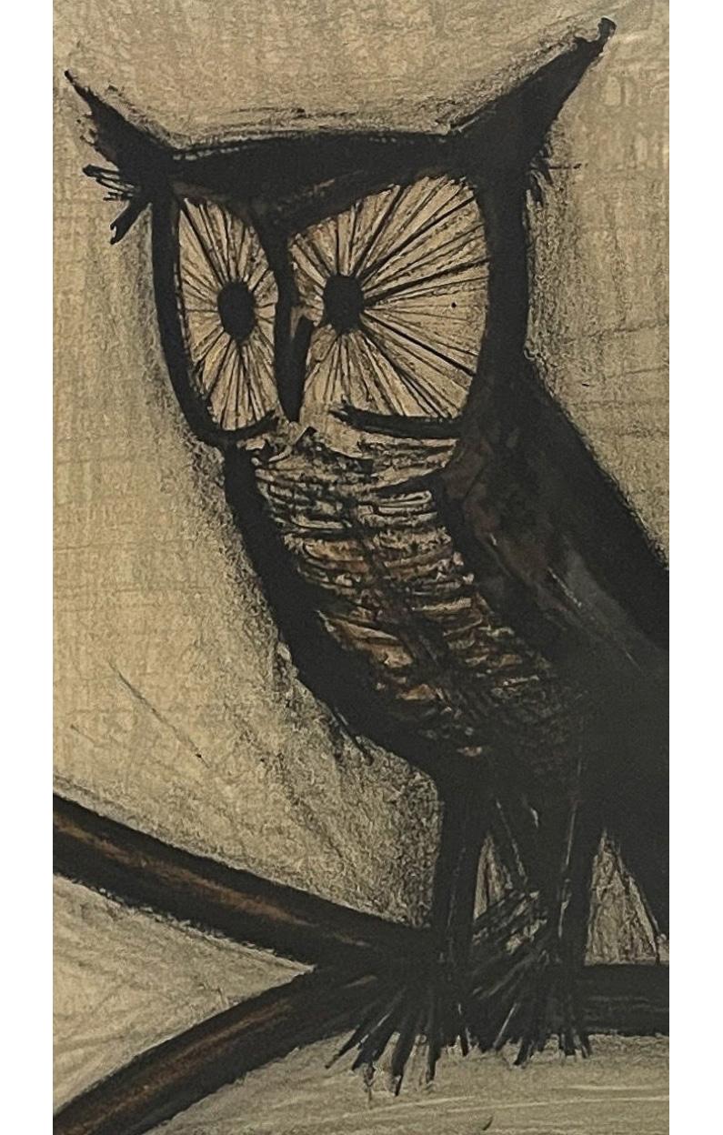 Original Pencil Signed Numbered French Expressionist Color Lithograph of an Owl For Sale 2