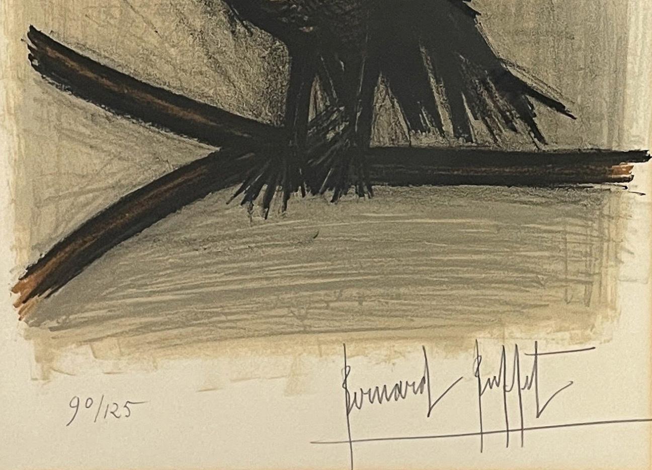 Original Pencil Signed Numbered French Expressionist Color Lithograph of an Owl For Sale 3