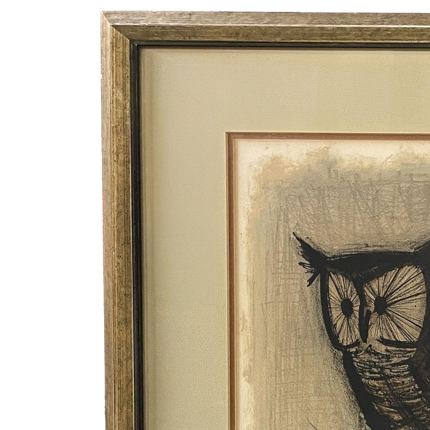 Original Pencil Signed Numbered French Expressionist Color Lithograph of an Owl For Sale 5