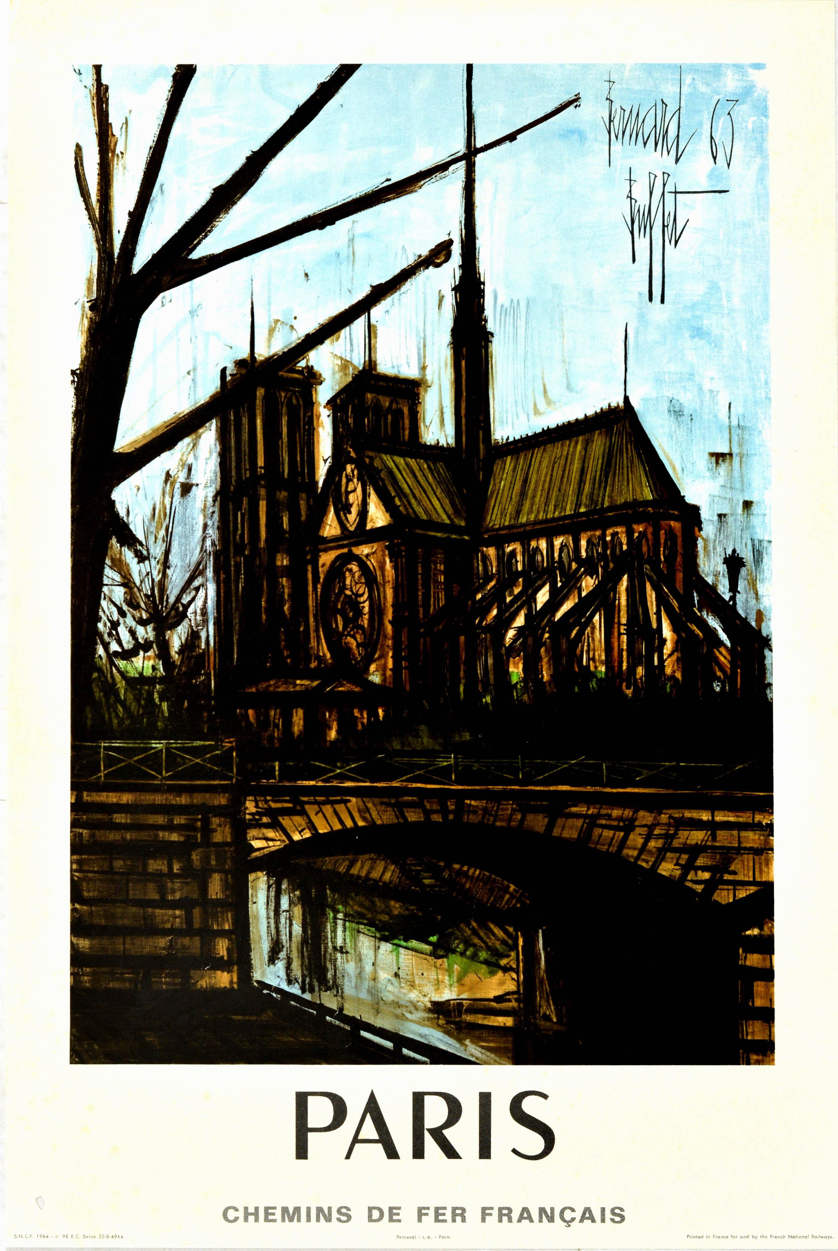 Bernard Buffet Print - Original Vintage Poster Paris Notre Dame River Seine French Railway Travel Art