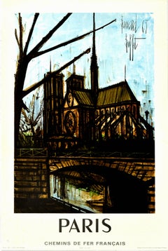 Original Vintage Poster Paris Notre Dame River Seine French Railway Travel Art
