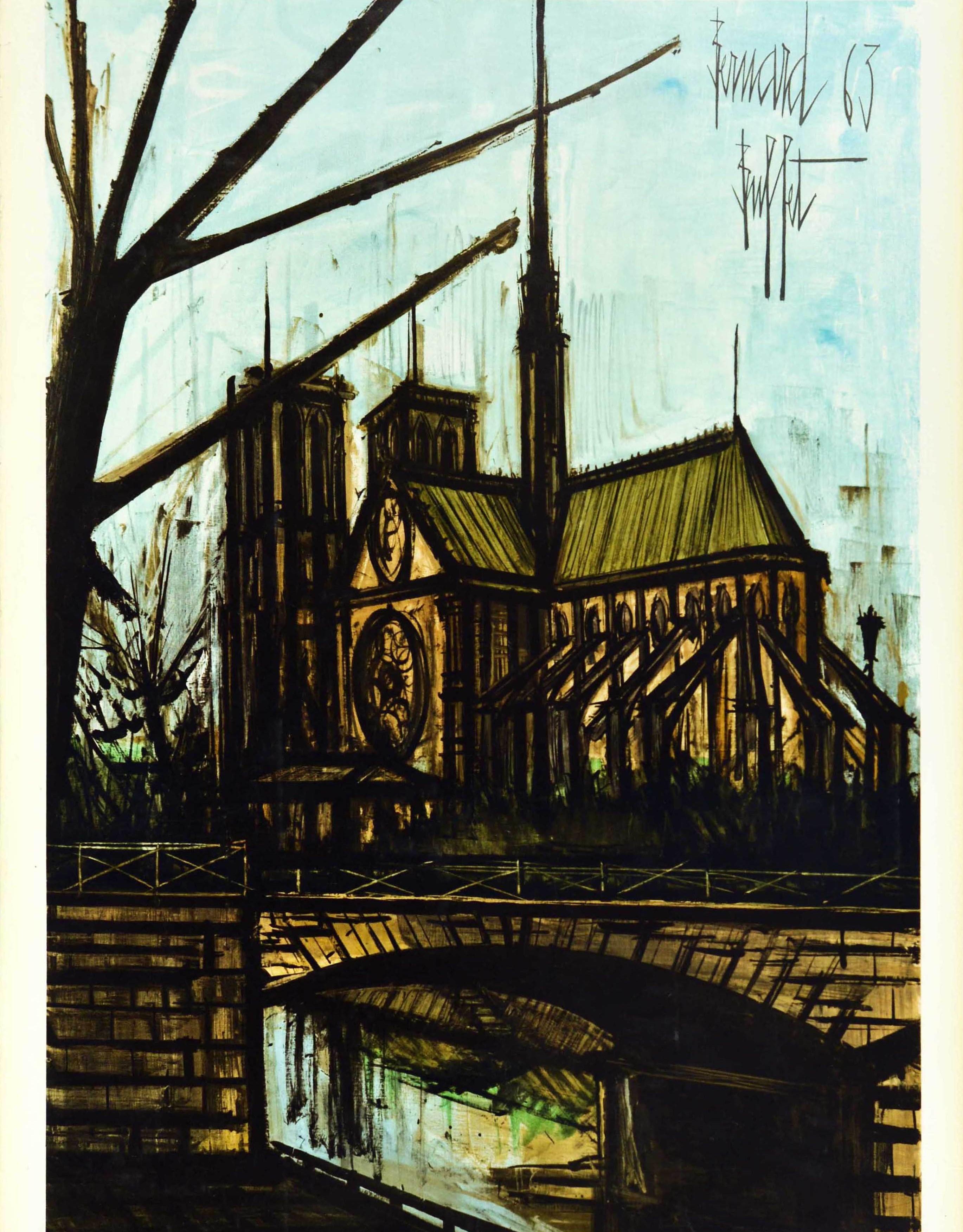 Affiche de voyage vintage d'origine Notre Dame Expressionniste Paris French Railways - Gris Print par Bernard Buffet