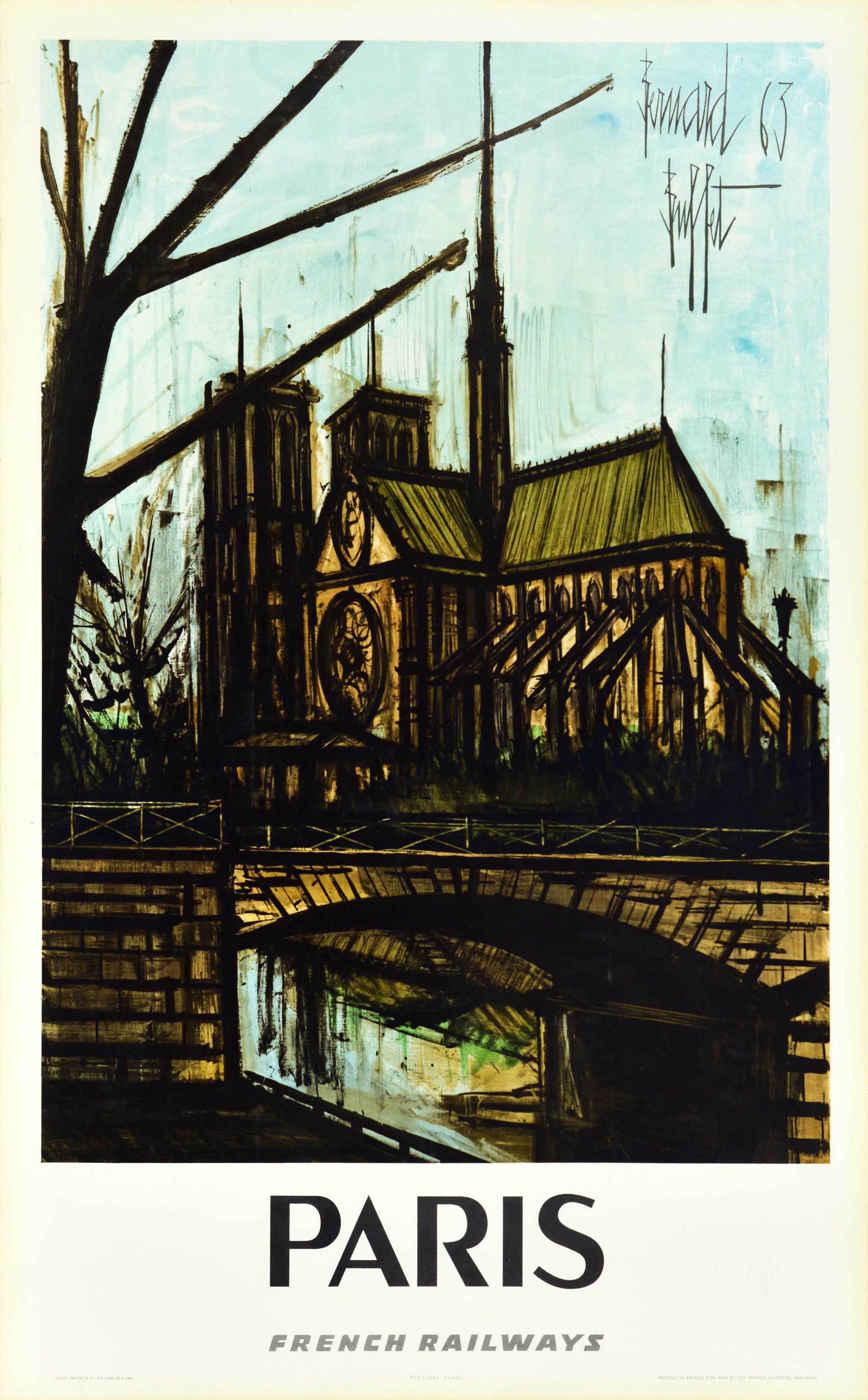 Original-Vintage-Reiseplakat Paris Französische Eisenbahnen Notre Dame Expressionist 