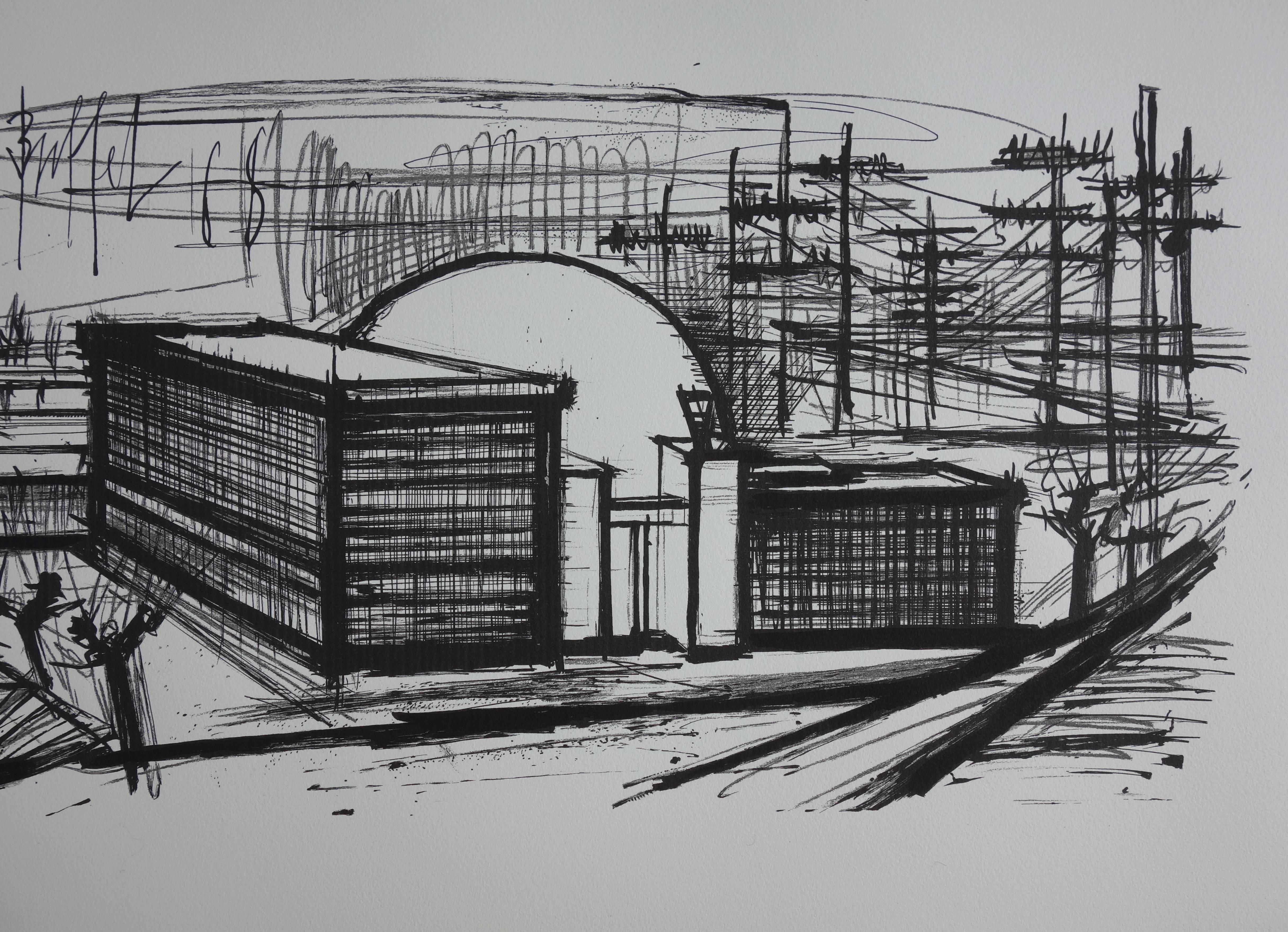 Centrale elettrica - Litografia su pergamena - 1968 - Print Moderno di Bernard Buffet