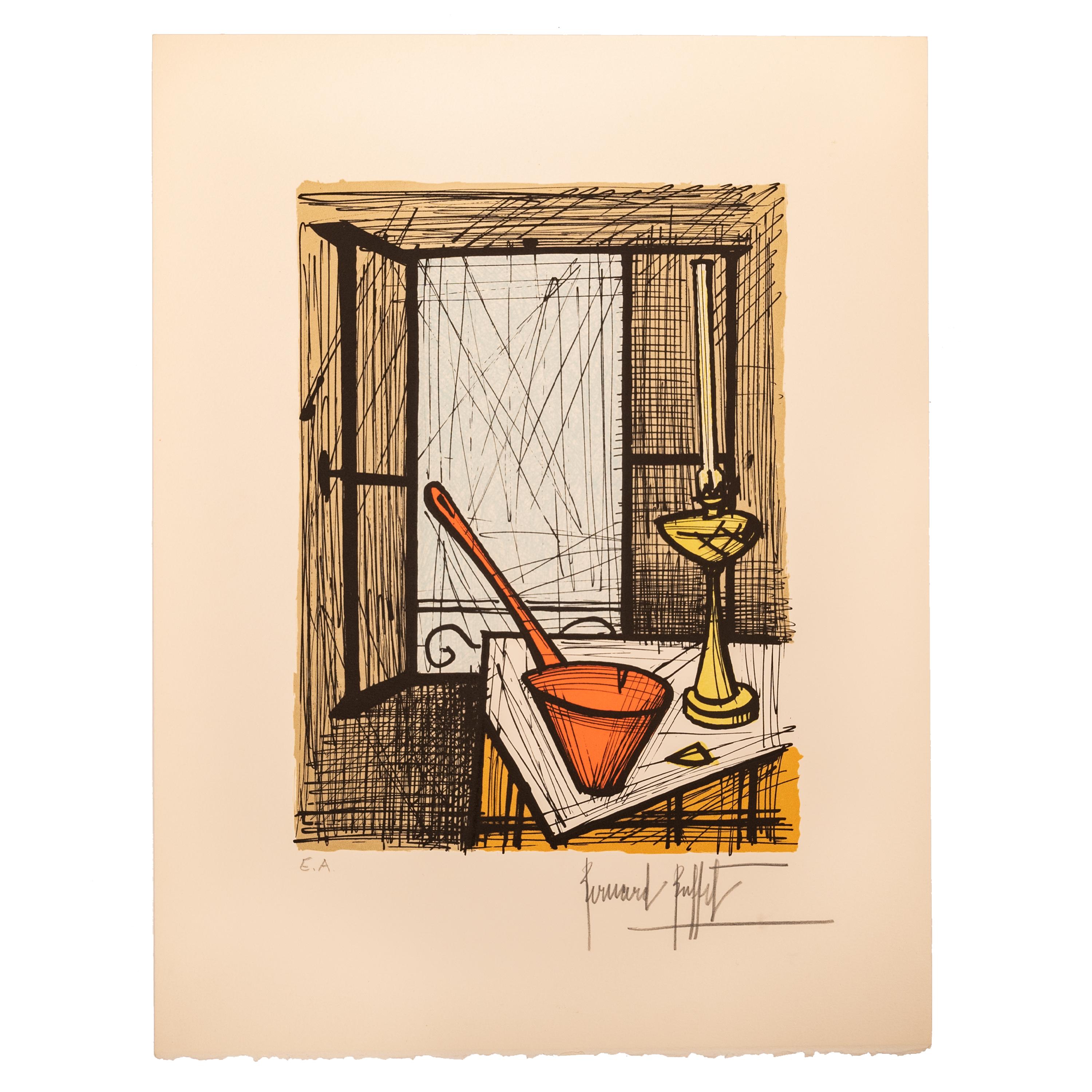 Rare original moderniste français E.A. Lithographie à l'essai signée Bernard Buffet 1982