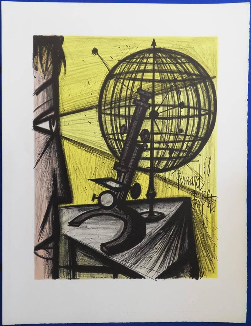 Bernard Buffet Figurative Print - Science : The Microscope - Original lithograph (Mourlot 1969)