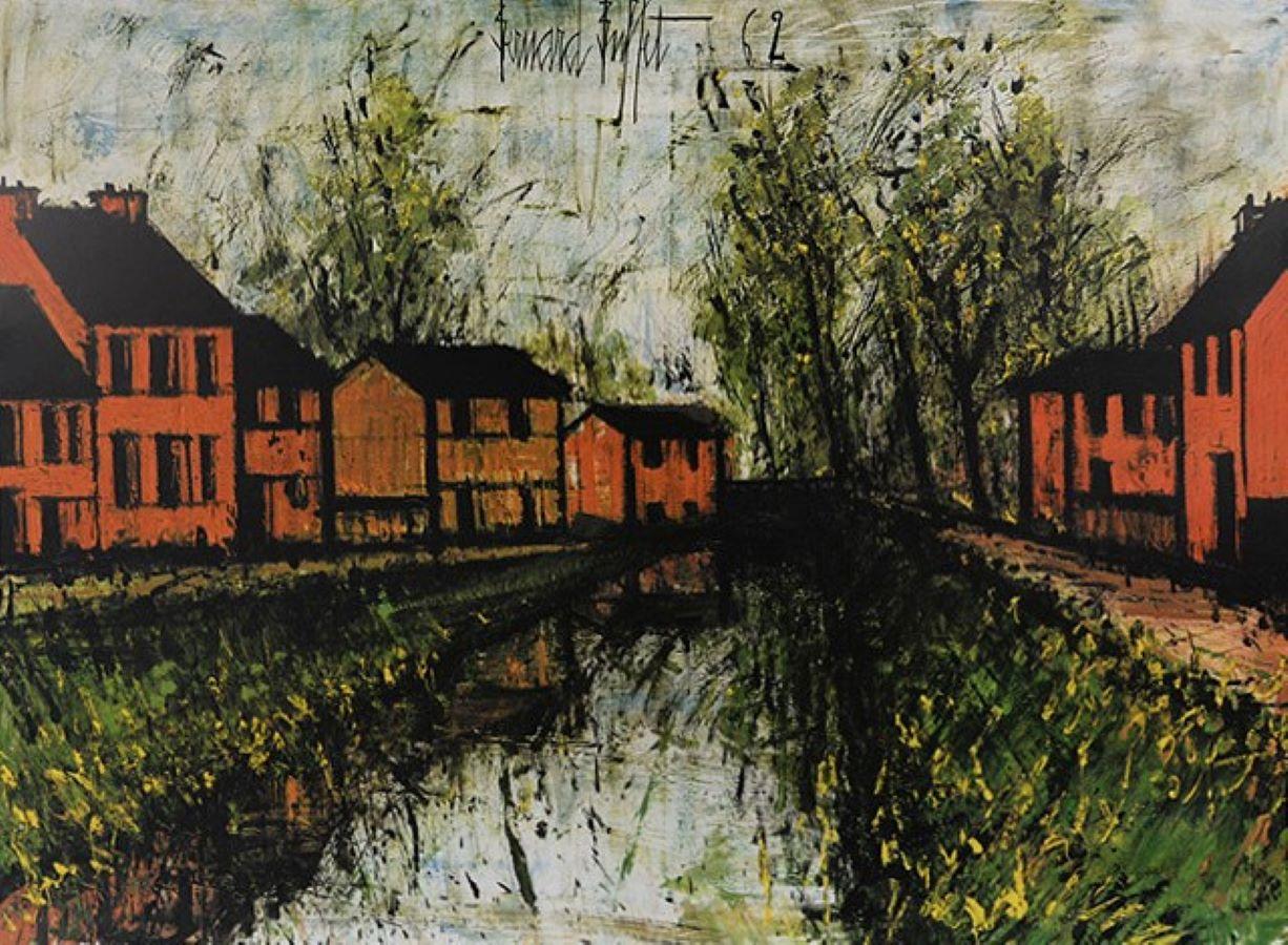 Bernard Buffet Landscape Print - Somme River Lock-Poster, New York Graphic Society. Printed in Switzerland.
