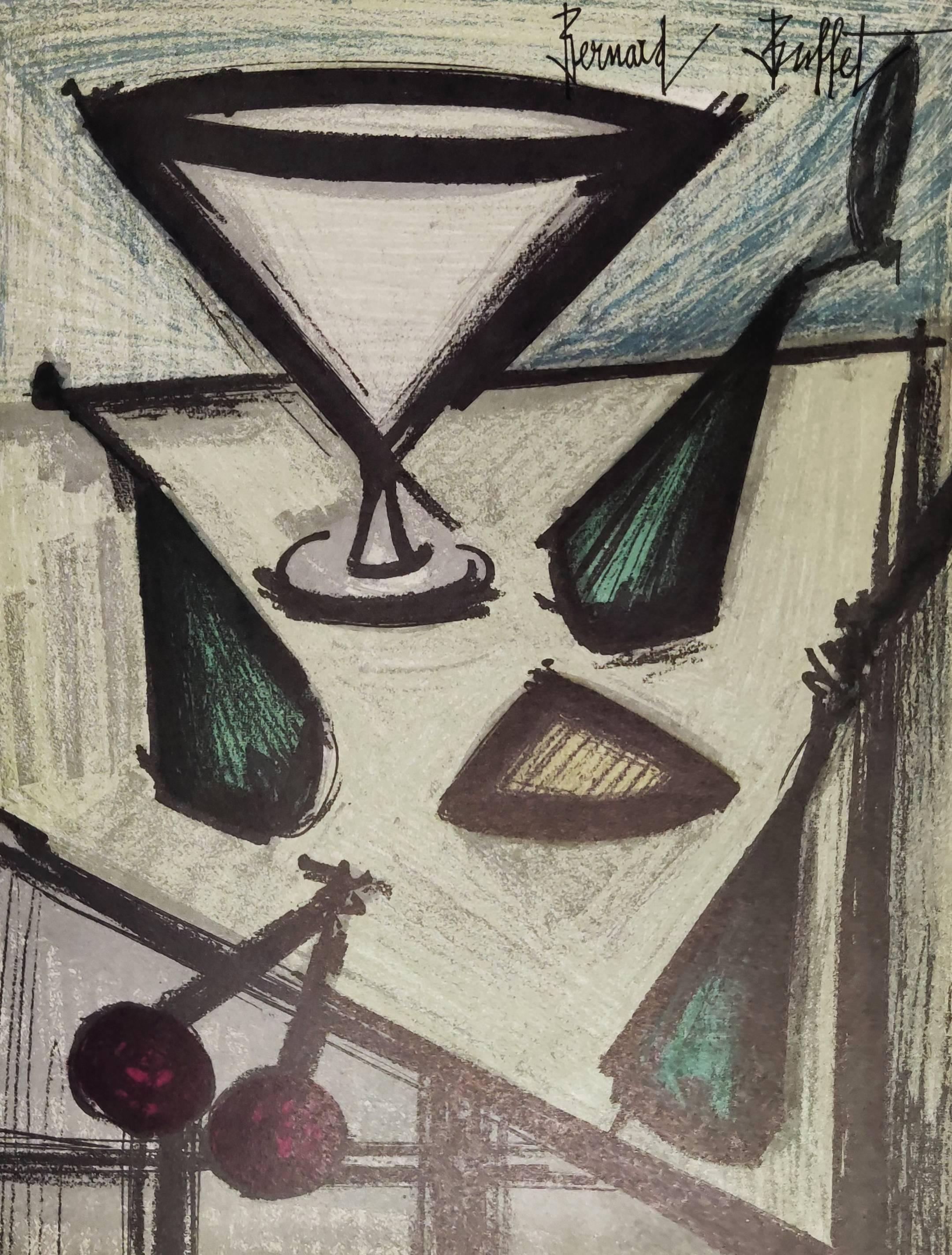 Still Life with a Glass - Expressionist Mixed Media Art by Bernard Buffet