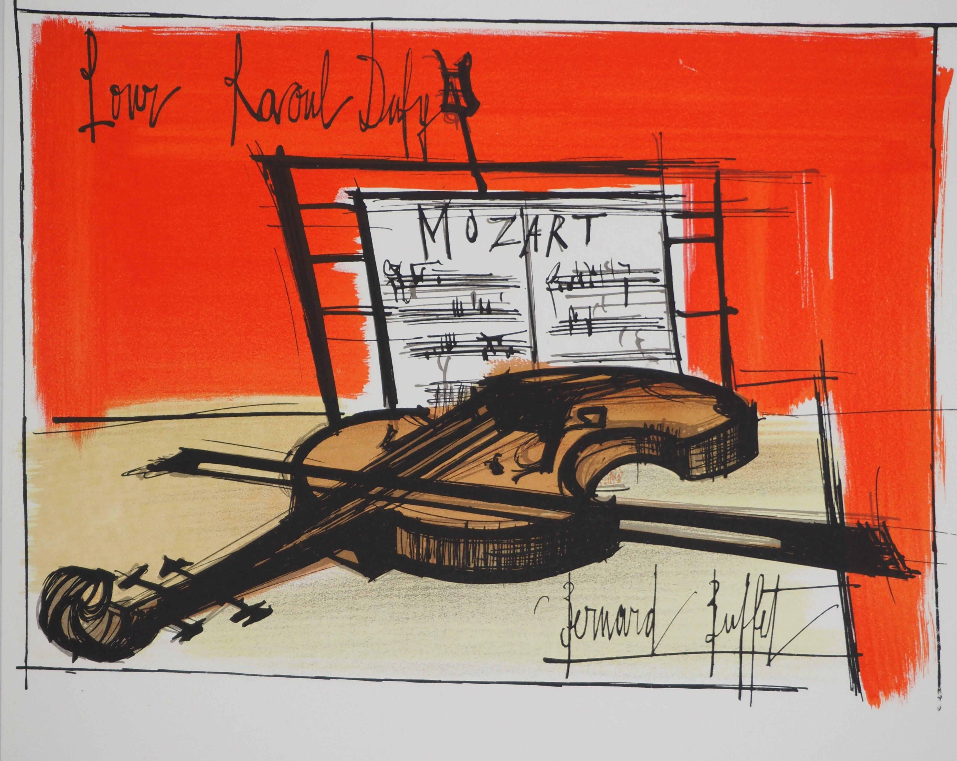Natura morta con violino - Litografia originale (Mourlot) - Print di Bernard Buffet
