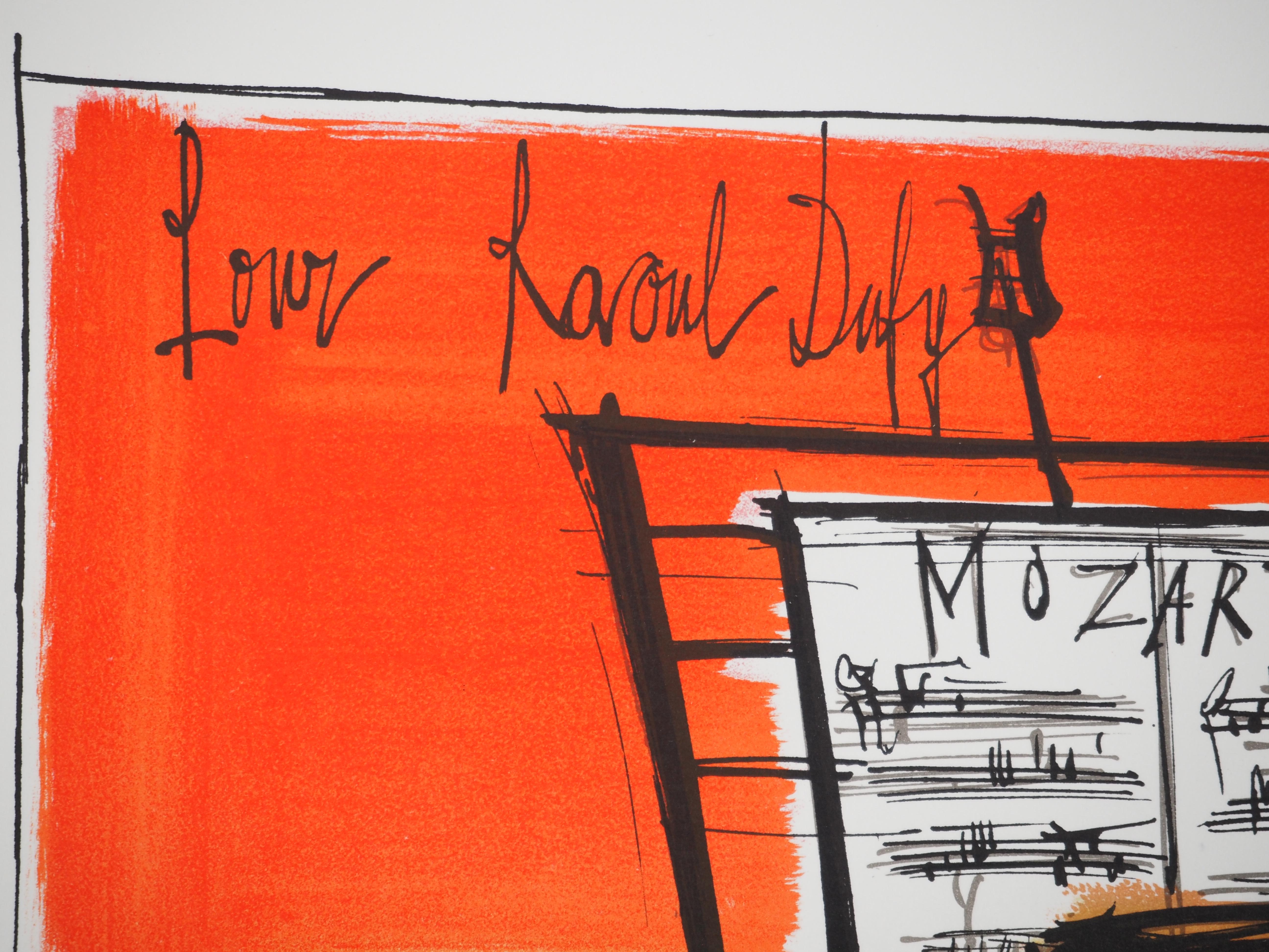 Natura morta con violino - Litografia originale (Mourlot) - Abstract Print Grigio di Bernard Buffet