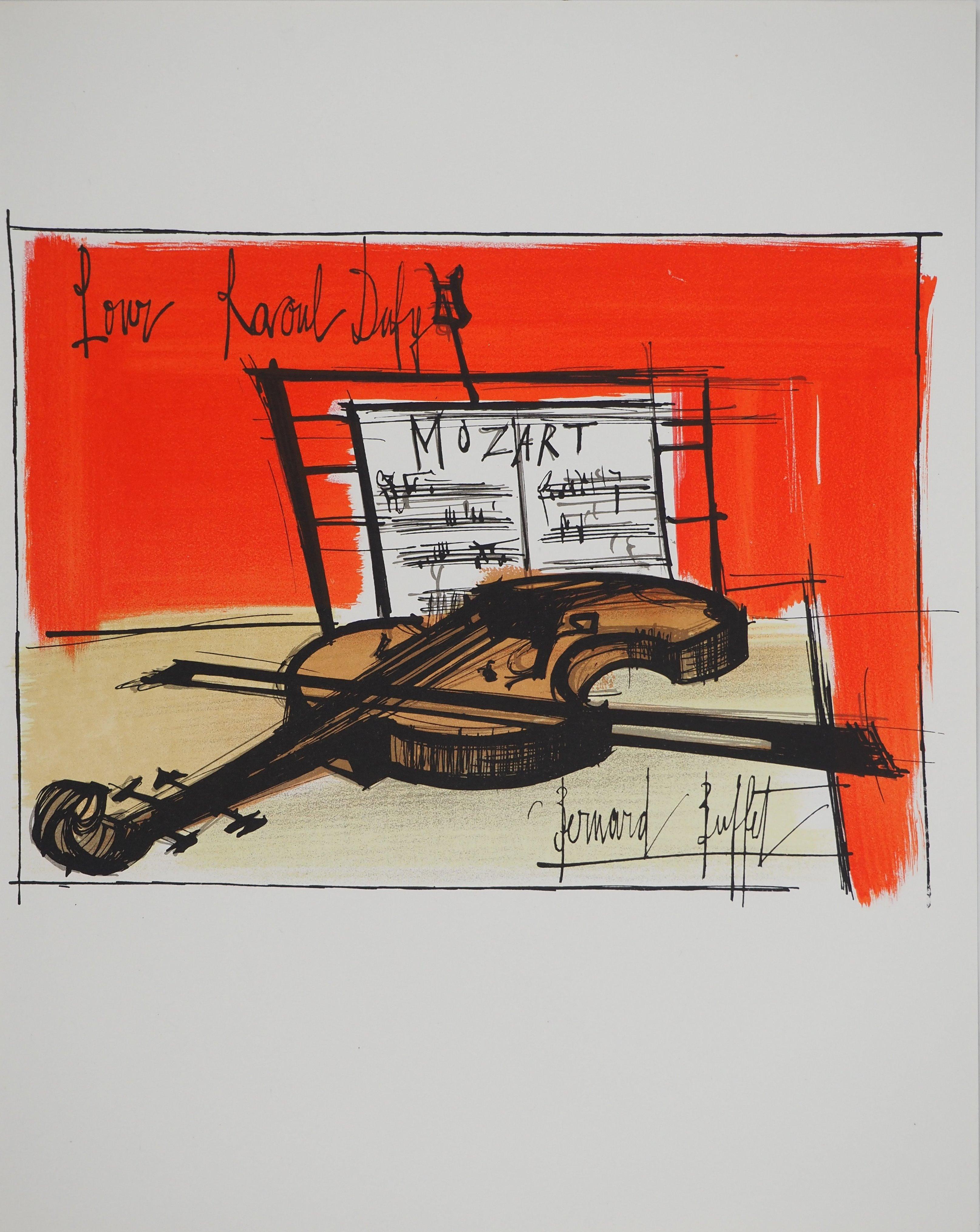 Abstract Print di Bernard Buffet - Natura morta con violino - Litografia originale (Mourlot)