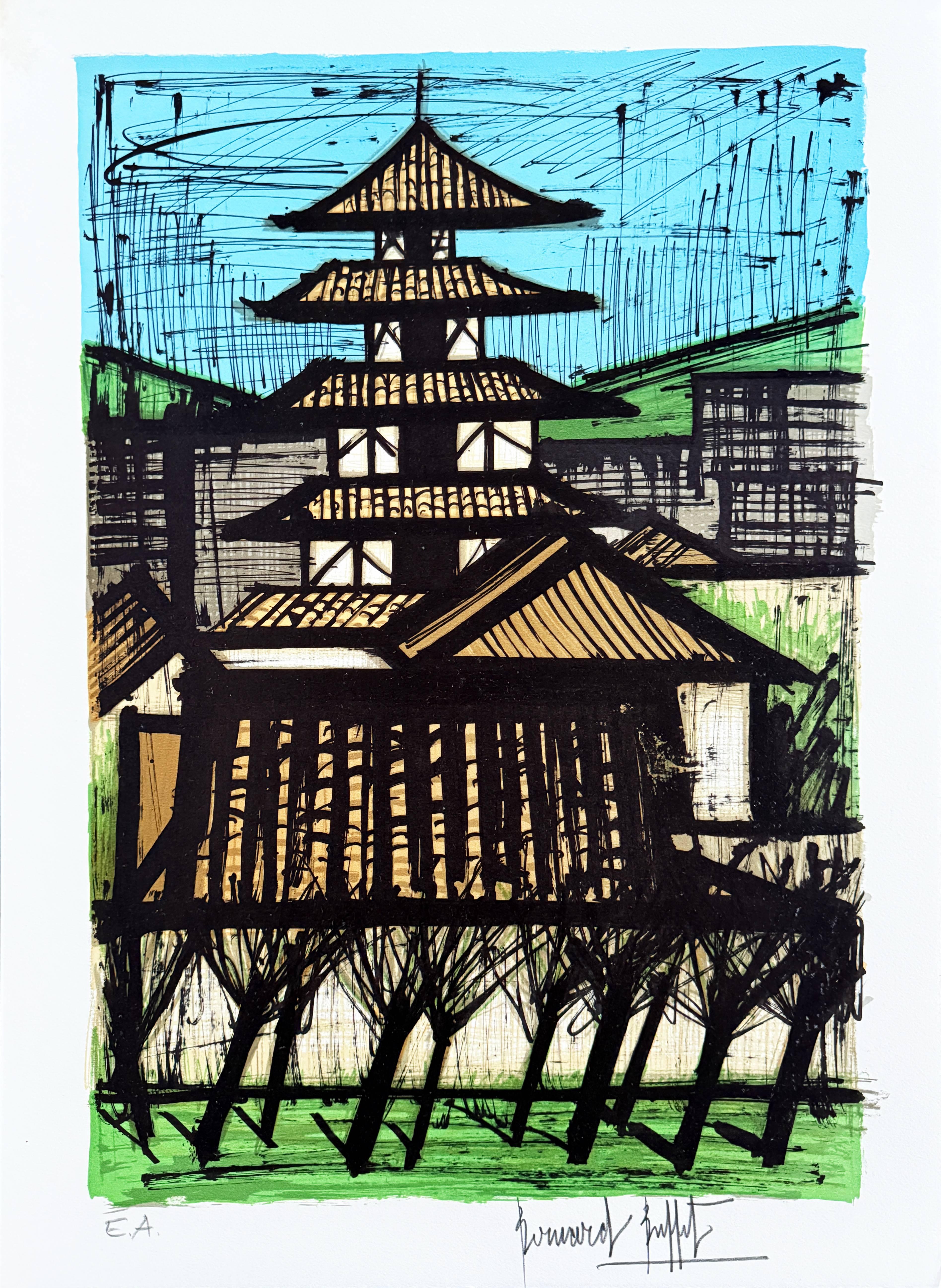 Temple in Kyoto - Expressionist Mixed Media Art by Bernard Buffet