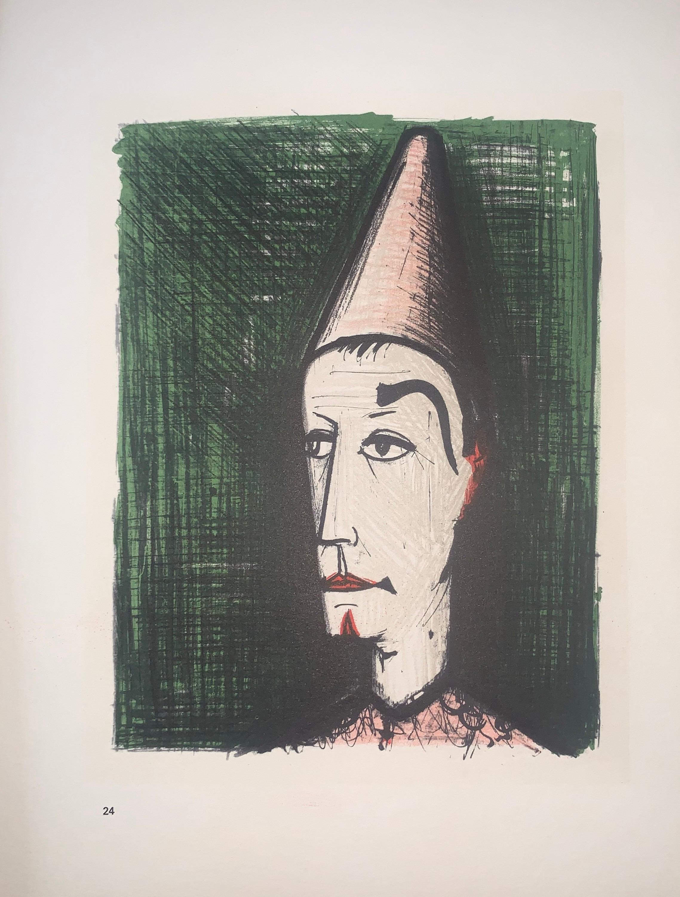 The Clown With The Green Background - Color Lithograph - Bernard Buffet