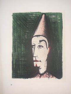 The Clown With The Green Background – Farblithographie von Bernard Buffet