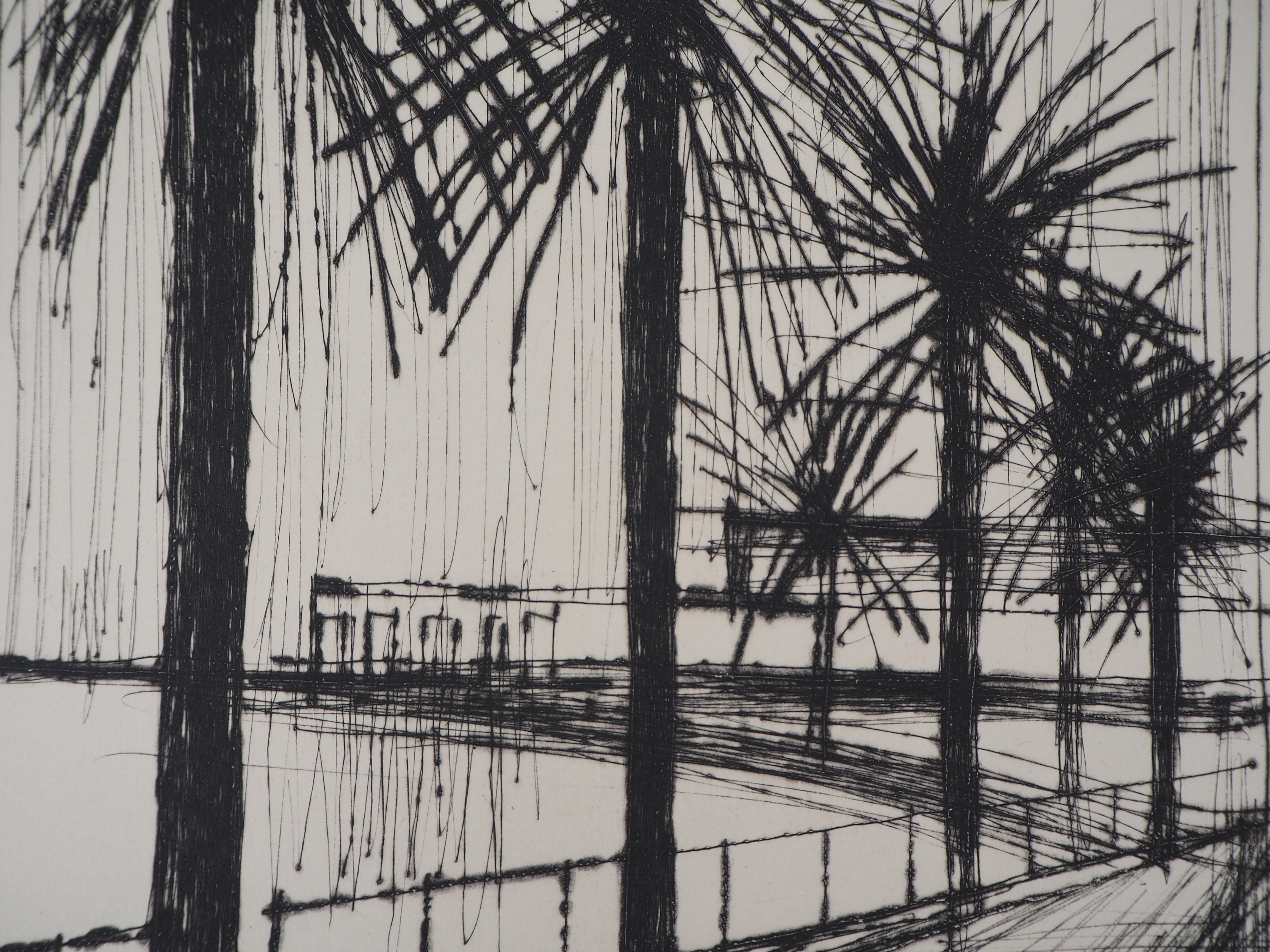 Bernard Buffet Landscape Print -  Italy : The Palms Of Naples - Original etching, 1959 (Reims #340)
