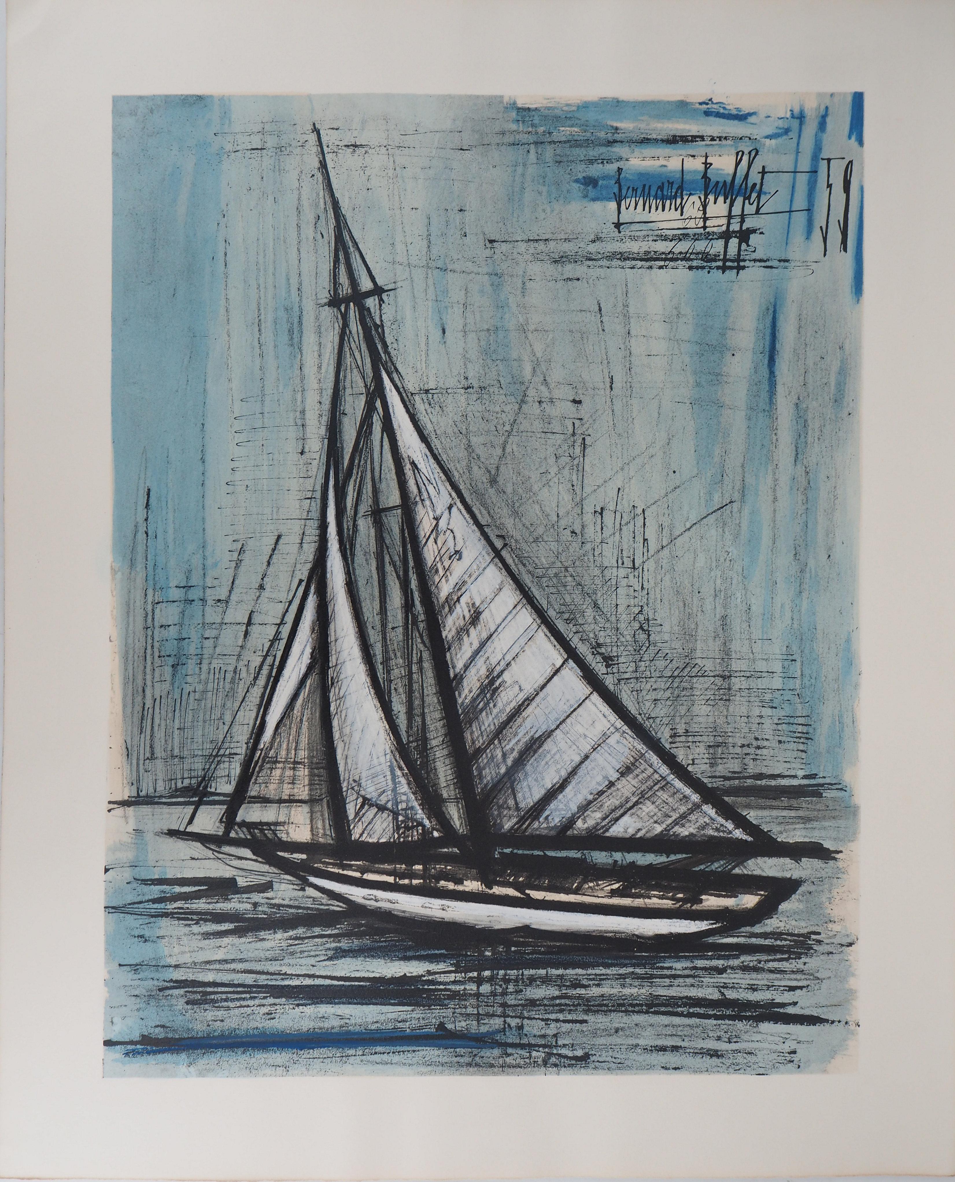Figurative Print Bernard Buffet - Le bateau à voile - Lithographie