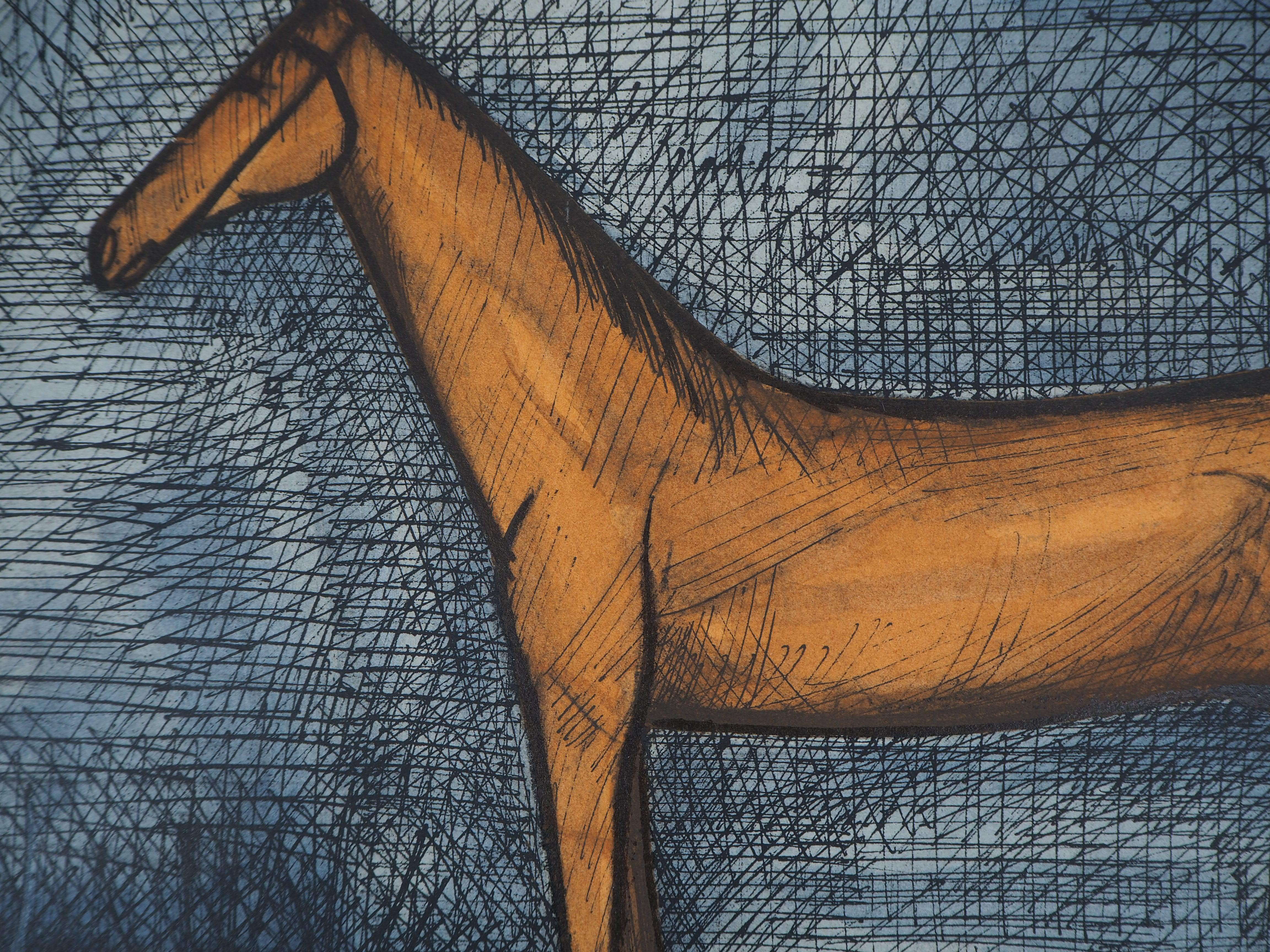 The Thoroughbred Horse - Lithograph - Gray Animal Print by Bernard Buffet