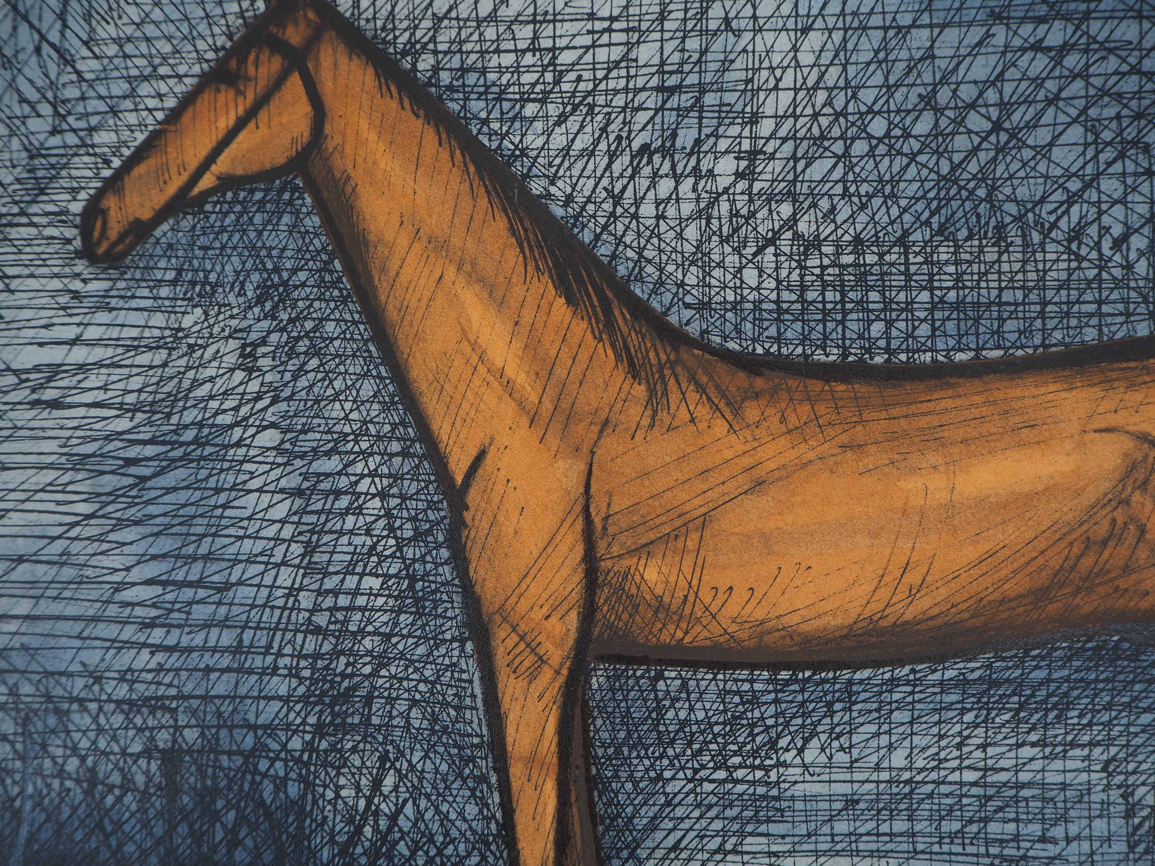 Il cavallo purosangue - Litografia - Animal Print Grigio di Bernard Buffet