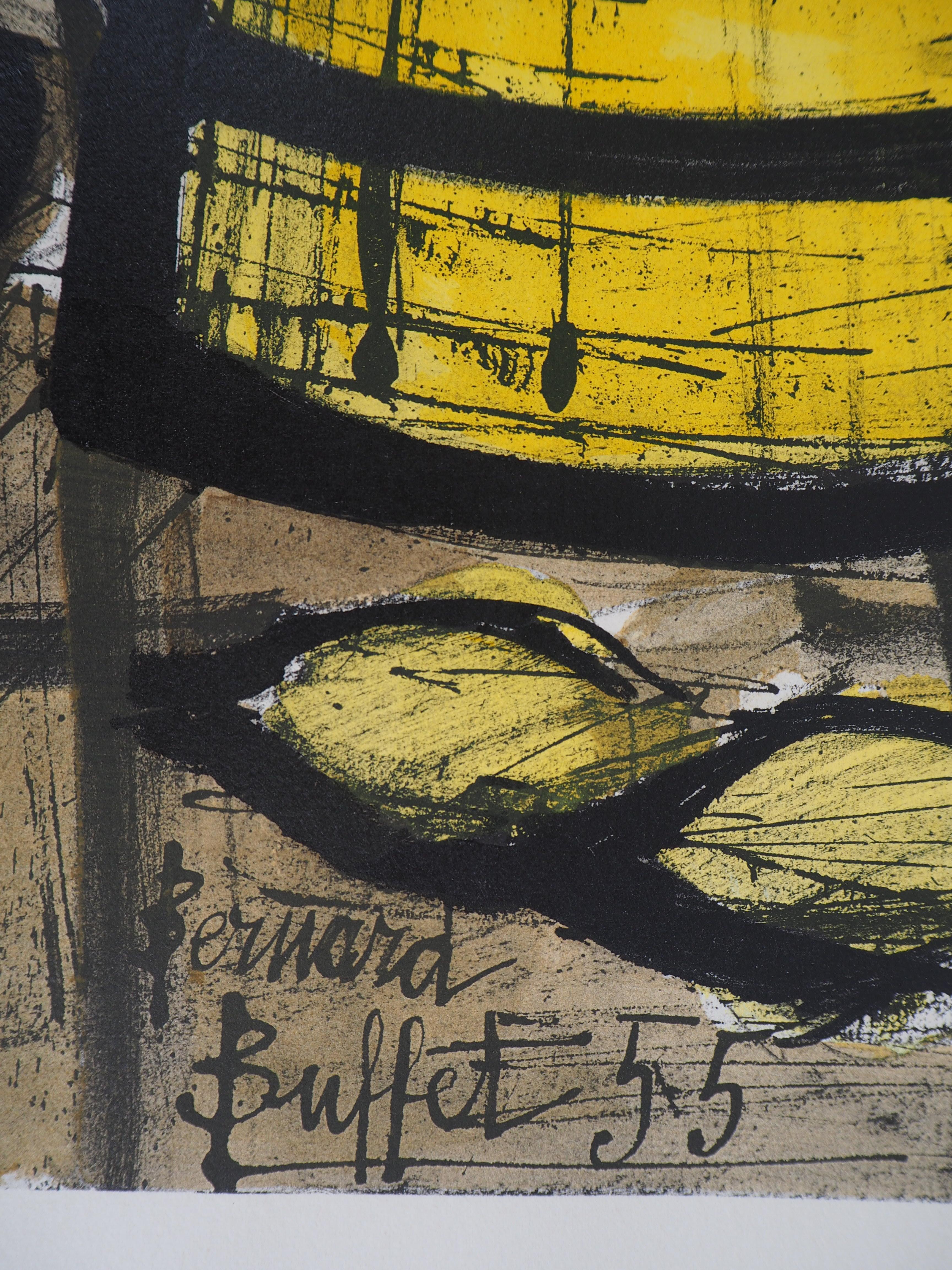 Bernard Buffet
Die gelbe Kaffeekanne, 1960

Lithographie
Gedruckte Unterschrift auf der Platte
Auf Arches Vellum 69 x 56 cm (ca. 28 x 22 Zoll)

Ausgezeichneter Zustand