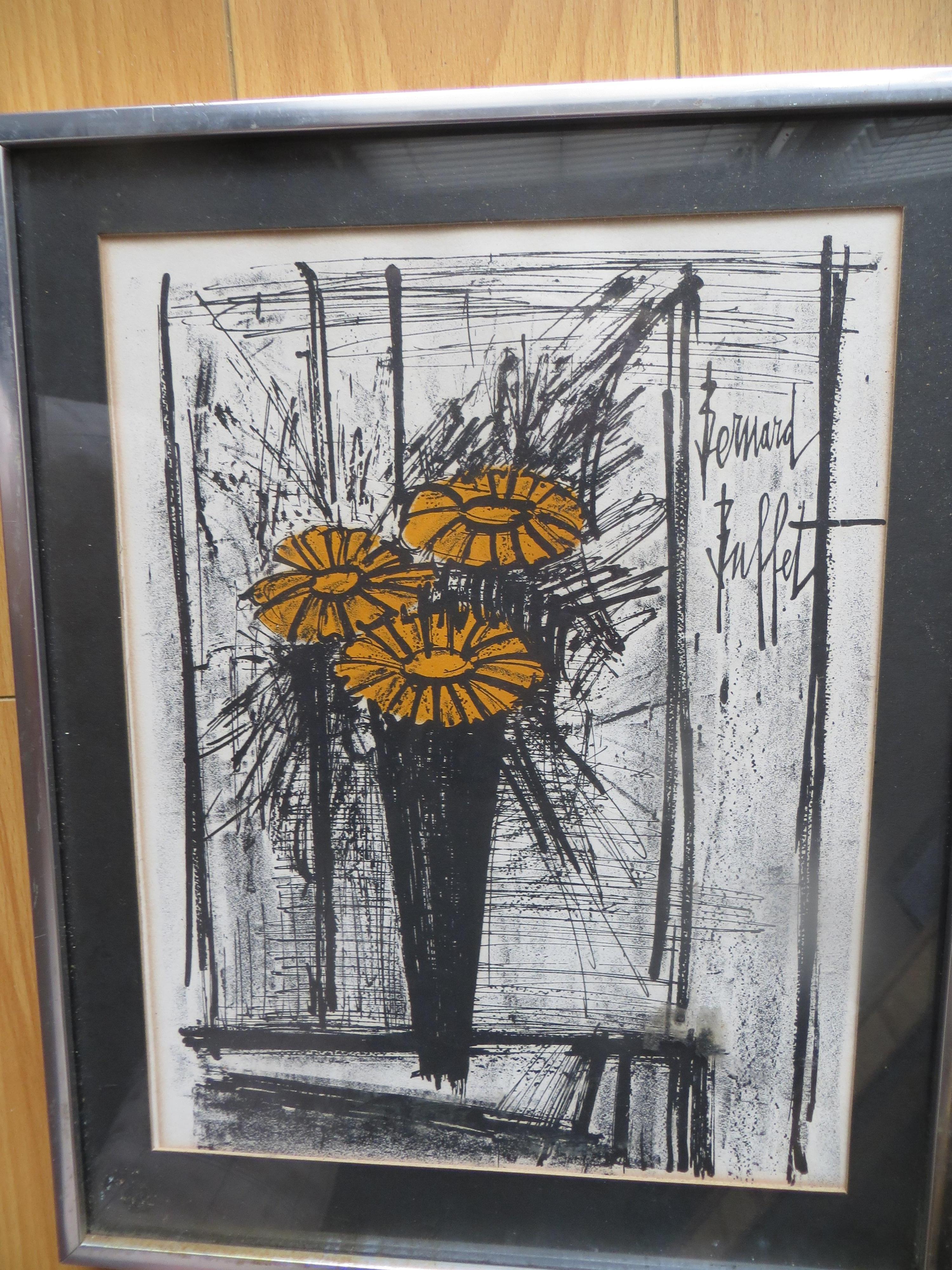 Stampa litografica di fiori vintage del 1968 di Bernard Buffet 1