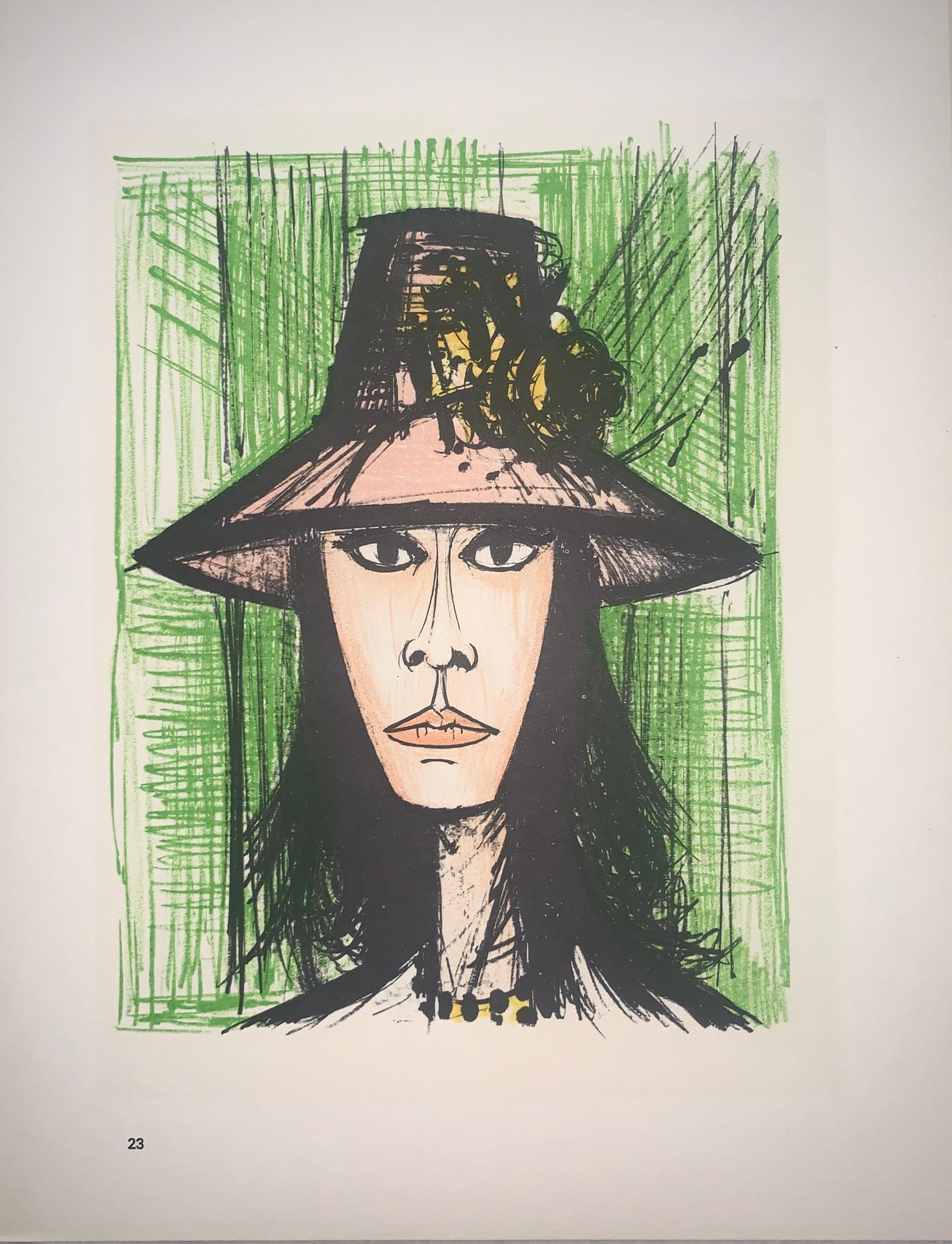 Woman With A Pink Hat - Color Lithograph - Bernard Buffet
