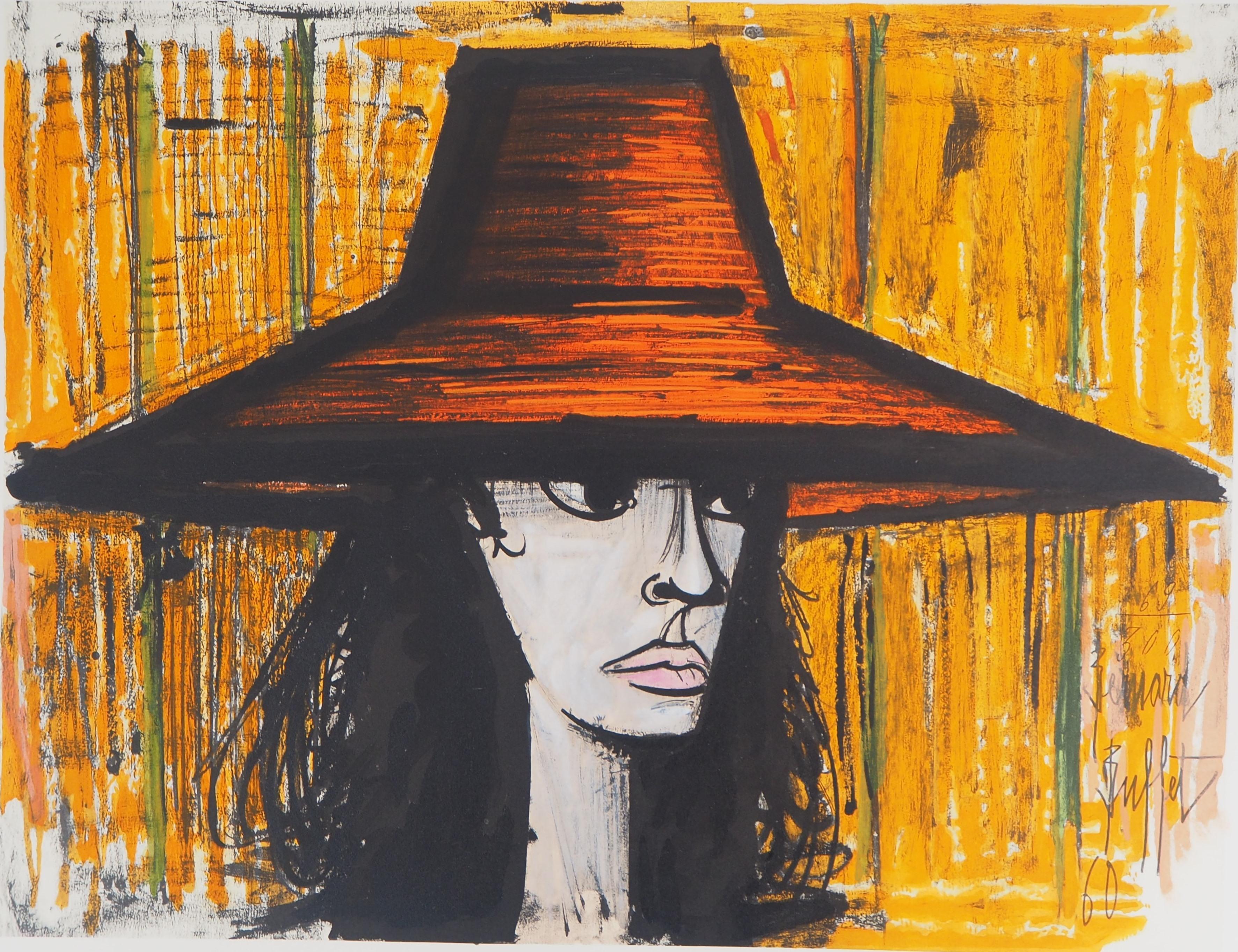 Woman with Orange Hat - Lithograph - Print by Bernard Buffet