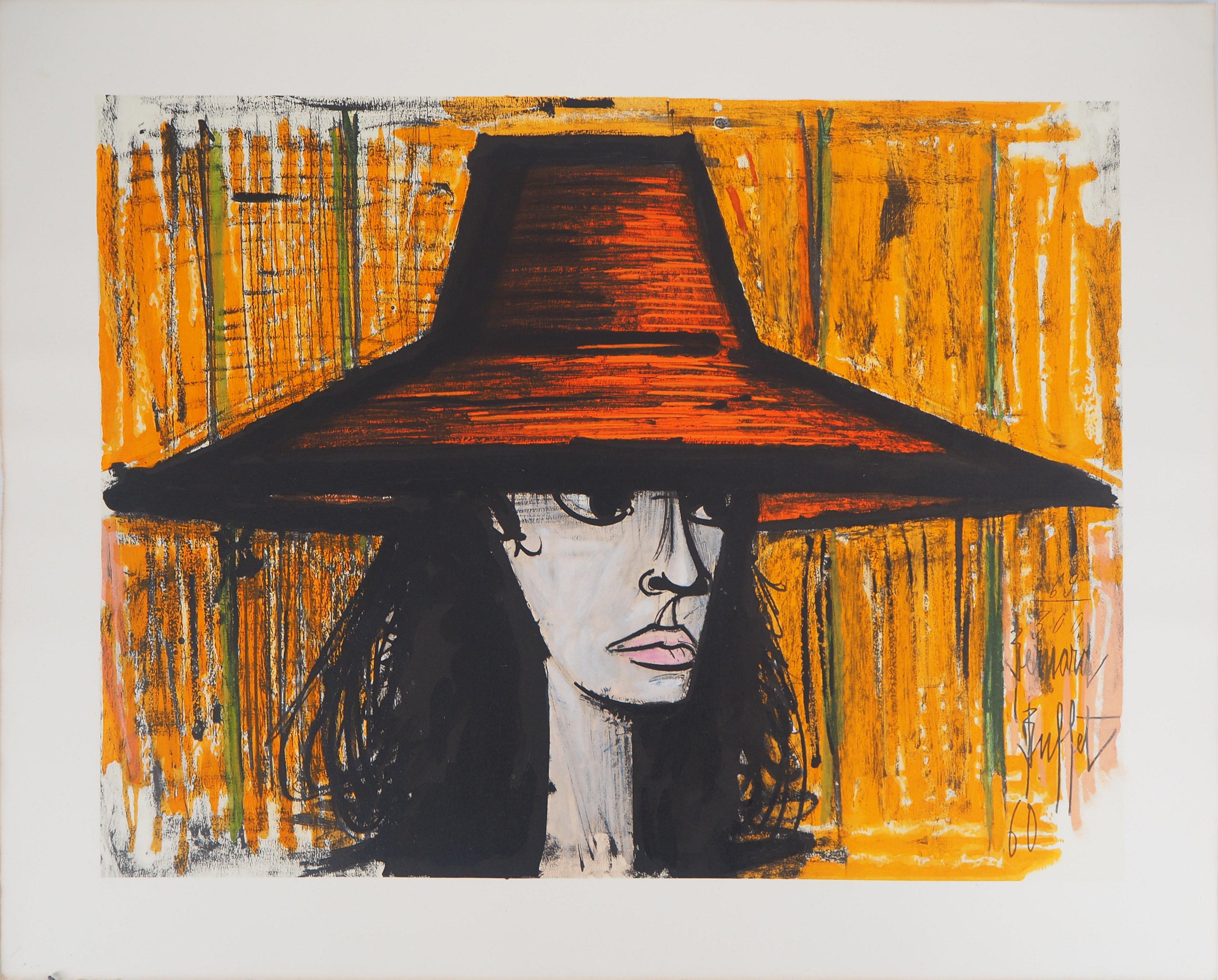 Bernard Buffet Portrait Print - Woman with Orange Hat - Lithograph